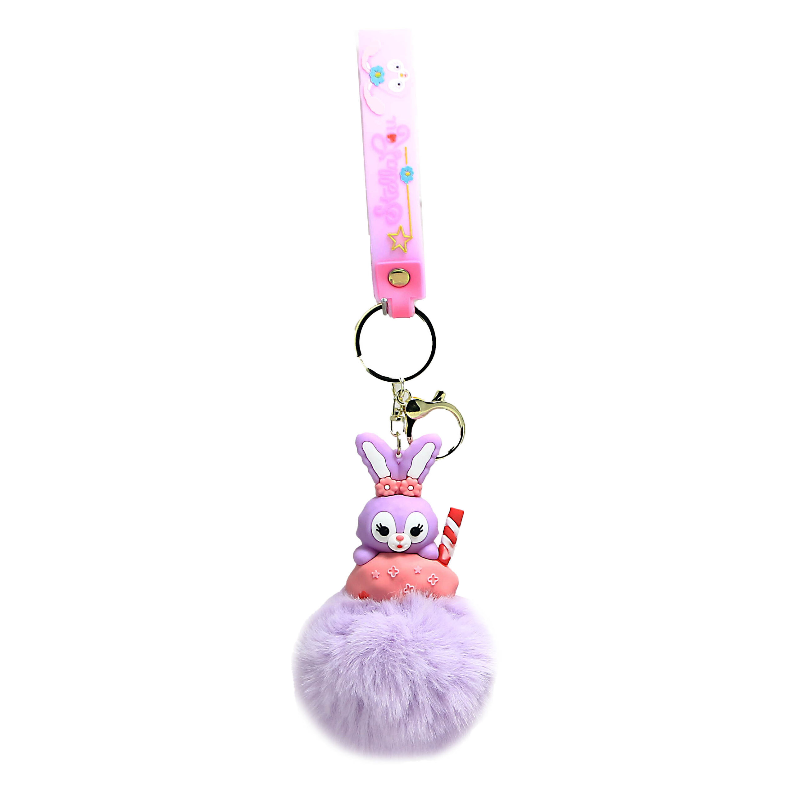 PSK-025 Pom Pom Puffy Keychain with Silicone Band – Stella Lou – Bunny Dessert