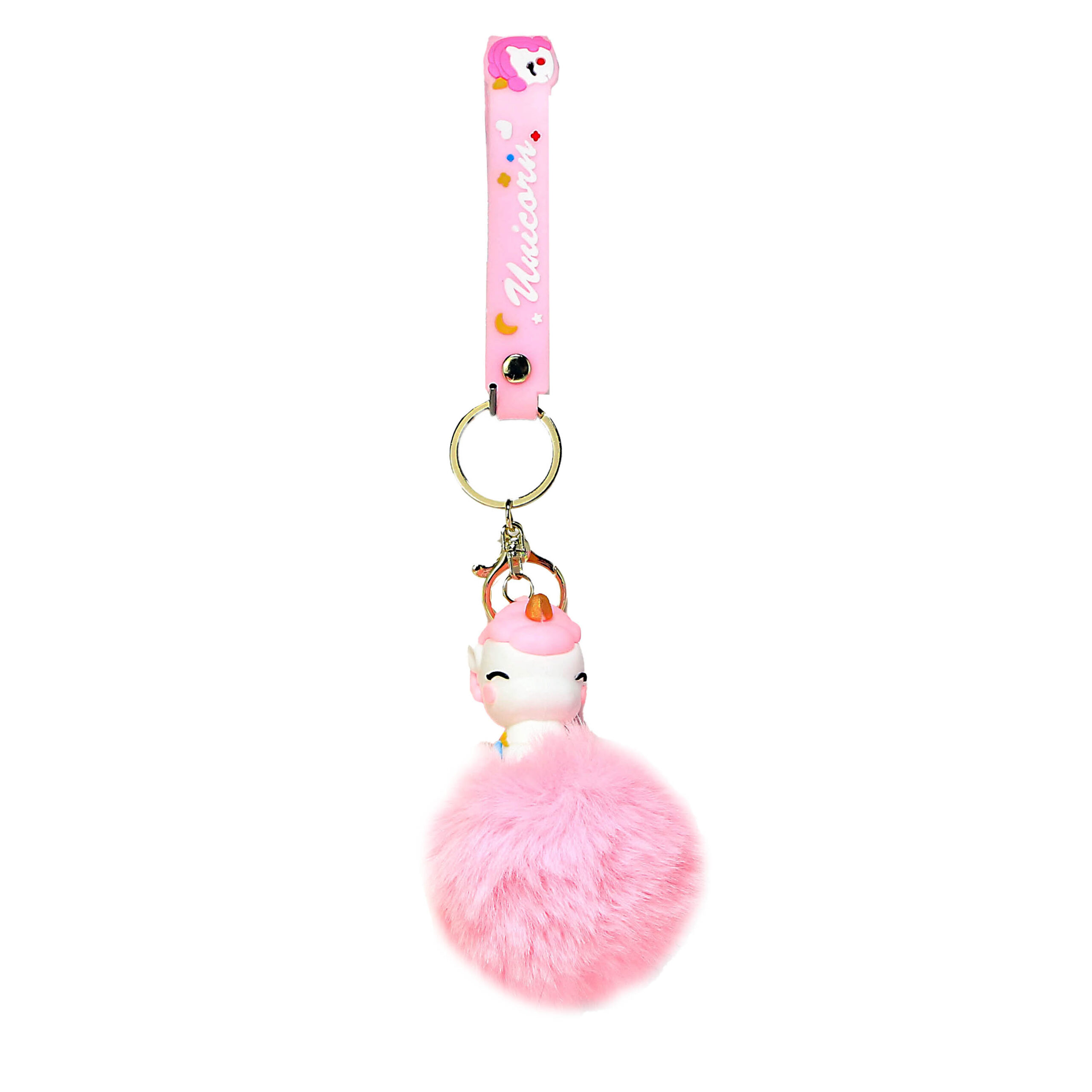 PSK-029 Pom Pom Puffy Keychain with Silicone Band – Unicorn Pink
