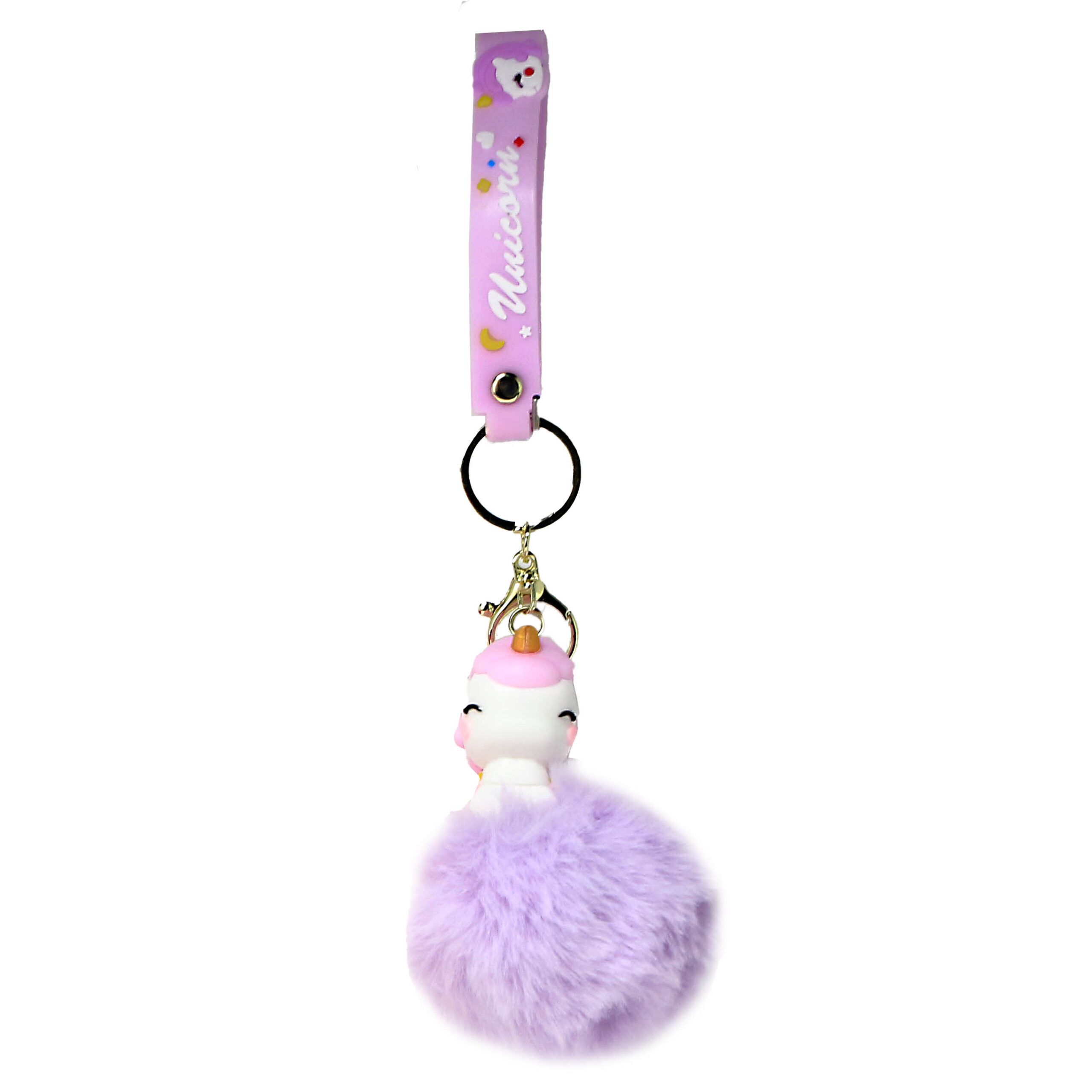 PSK-032 Pom Pom Puffy Keychain with Silicone Band – Unicorn Lavender