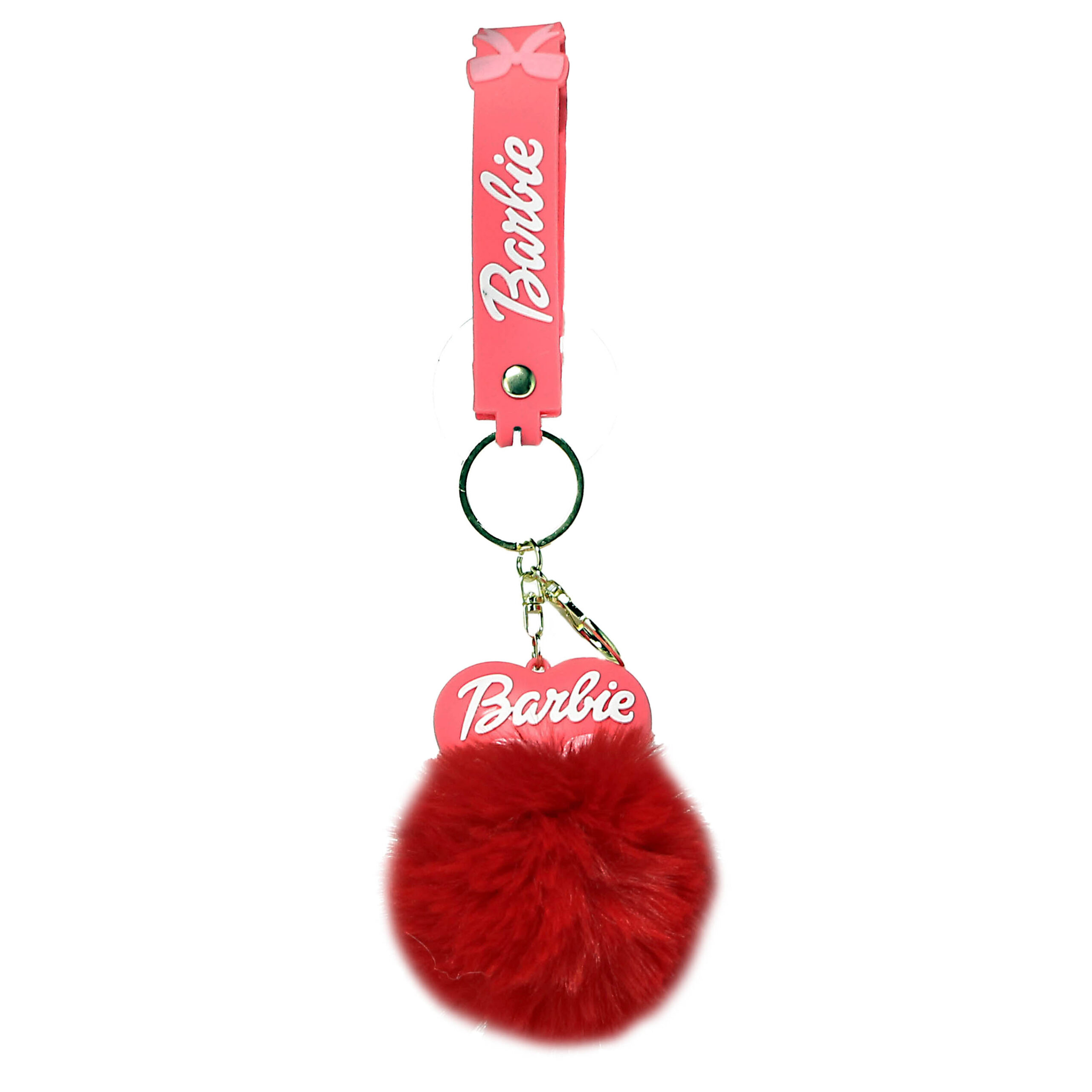 PSK-033 Pom Pom Puffy Keychain with Silicone Band – Barbie Heart Red