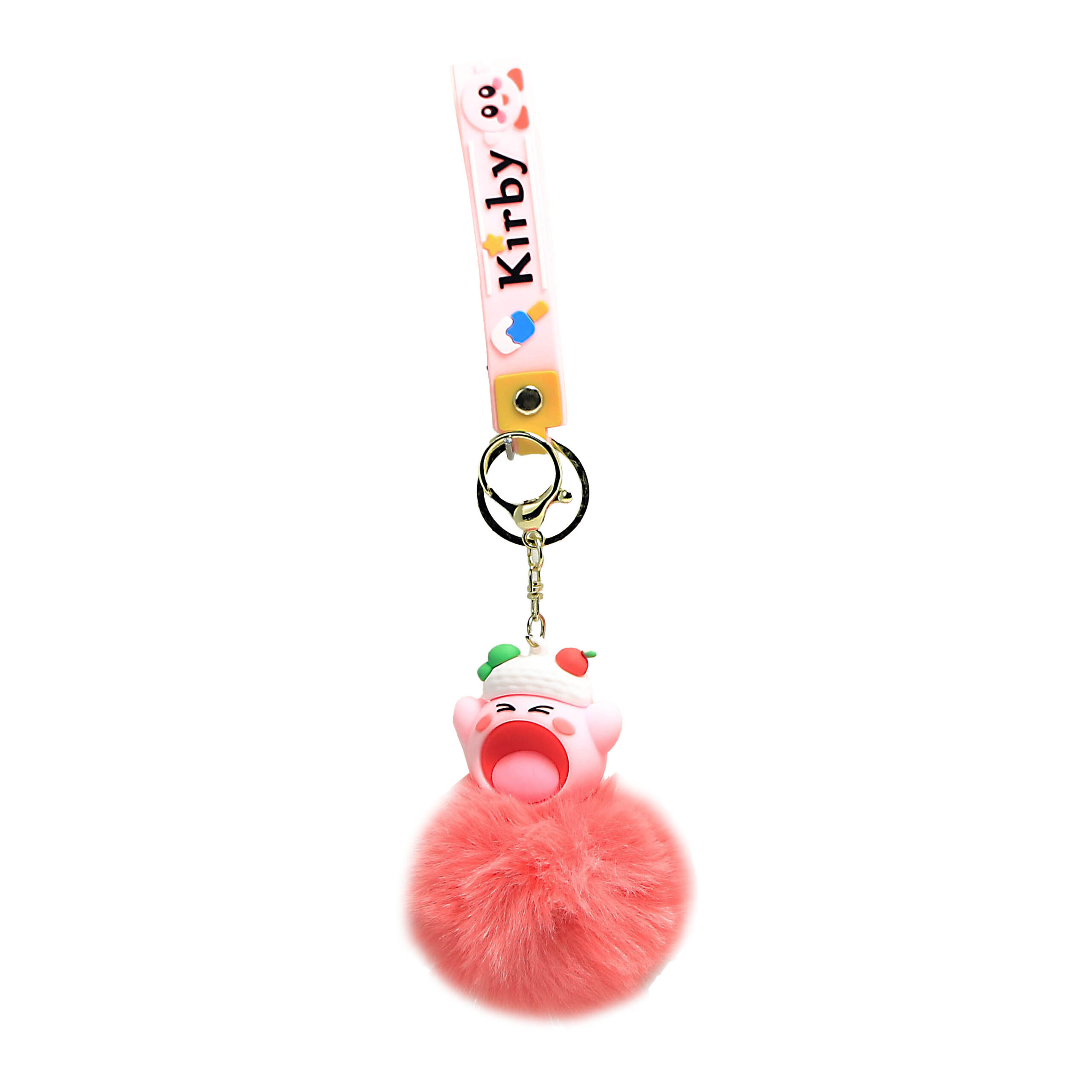 PSK-039 Pom Pom Puffy Keychain with Silicone Band – Kirby Kawaii