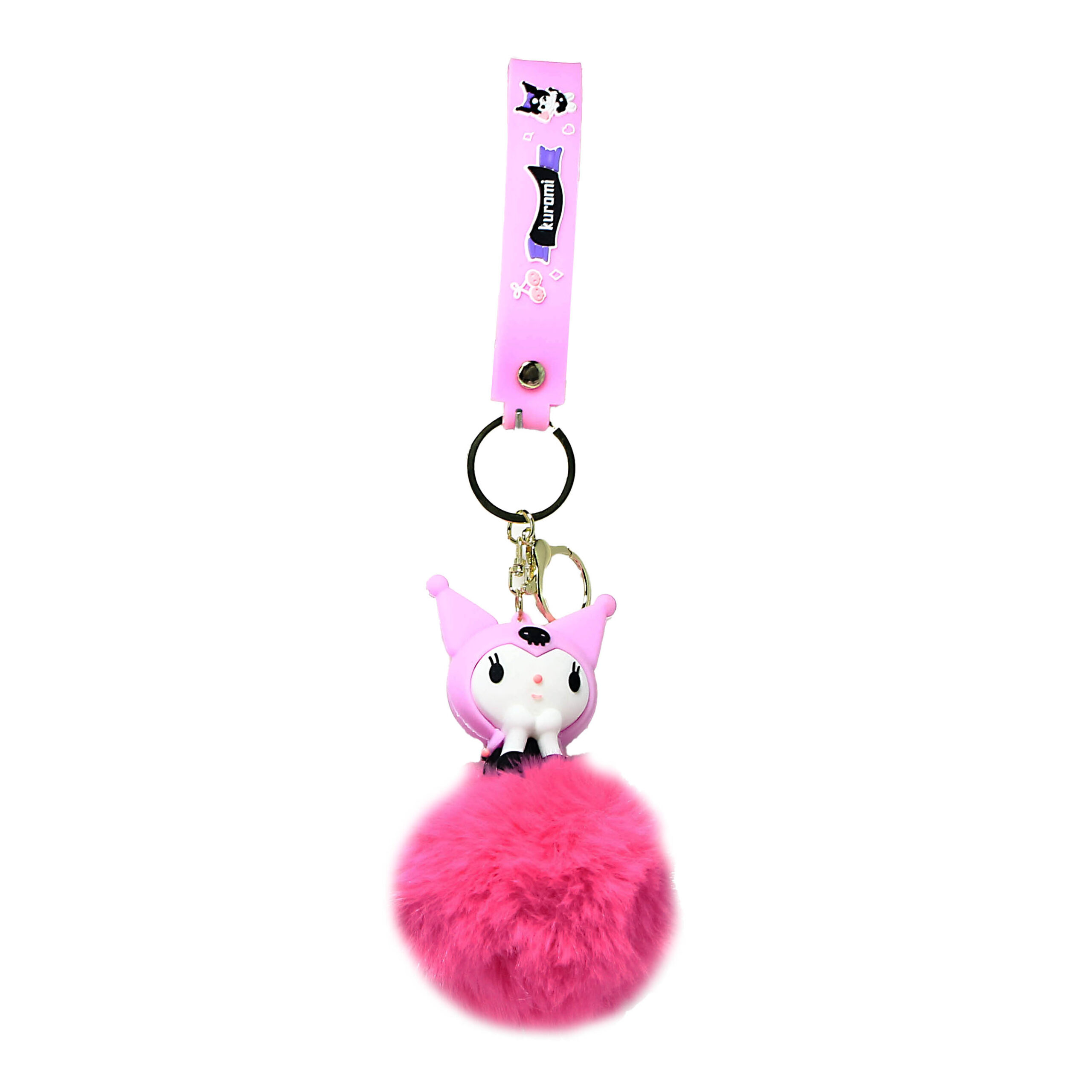 PSK-043 Pom Pom Puffy Keychain with Silicone Band – Kuromi Pink Seating