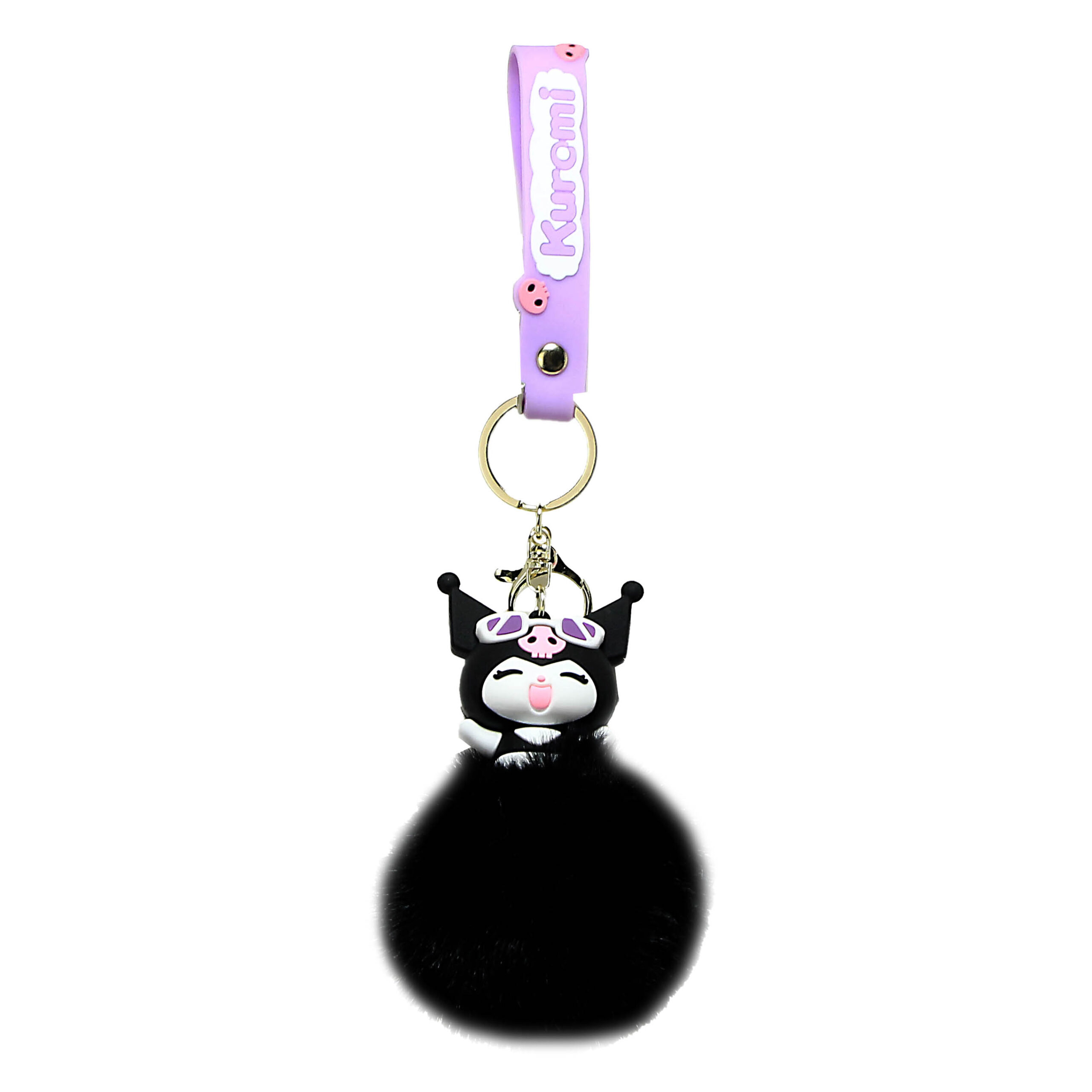 PSK-049 Pom Pom Puffy Keychain with Silicone Band – Kuromi Black Singing