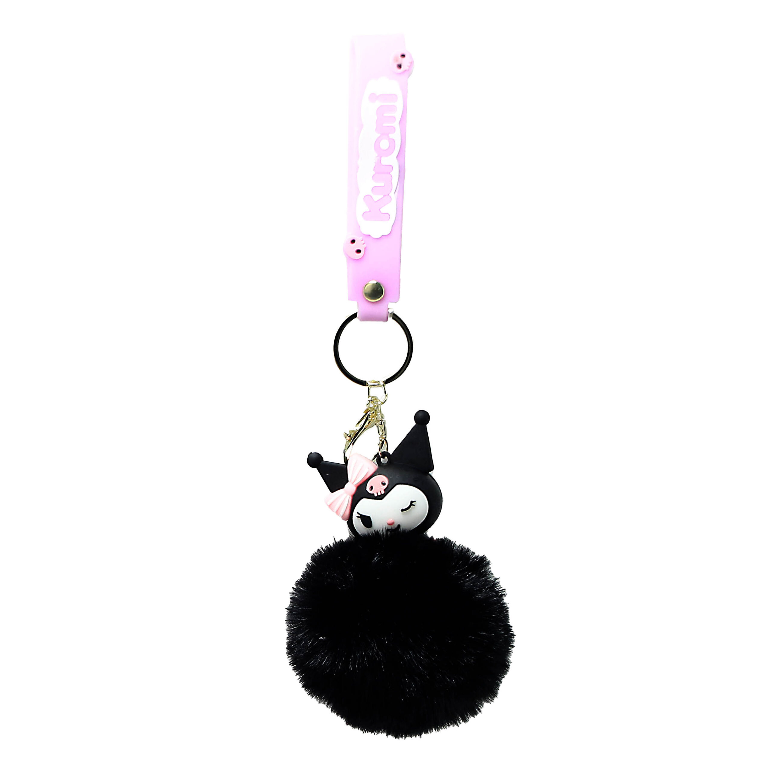 PSK-050 Pom Pom Puffy Keychain with Silicone Band – Kuromi Black Winking