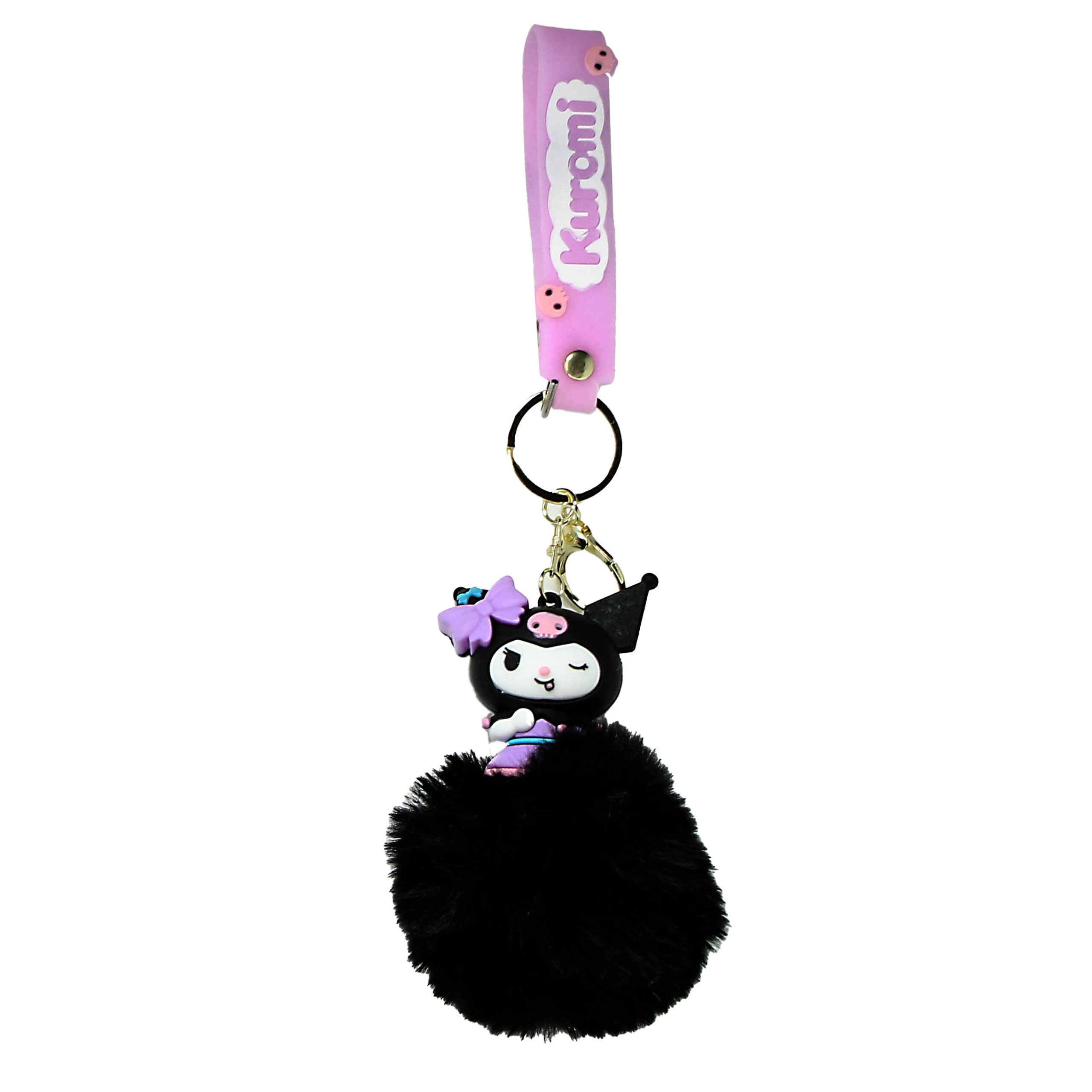 PSK-051 Pom Pom Puffy Keychain with Silicone Band – Kuromi Black Wink with Pride