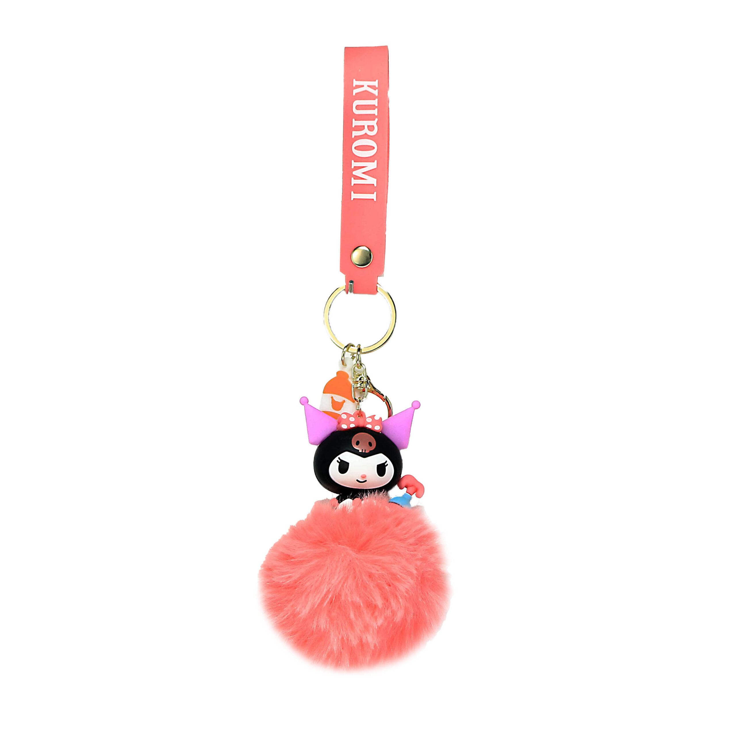 PSK-055 Pom Pom Puffy Keychain with Silicone Band – Kuromi Orange