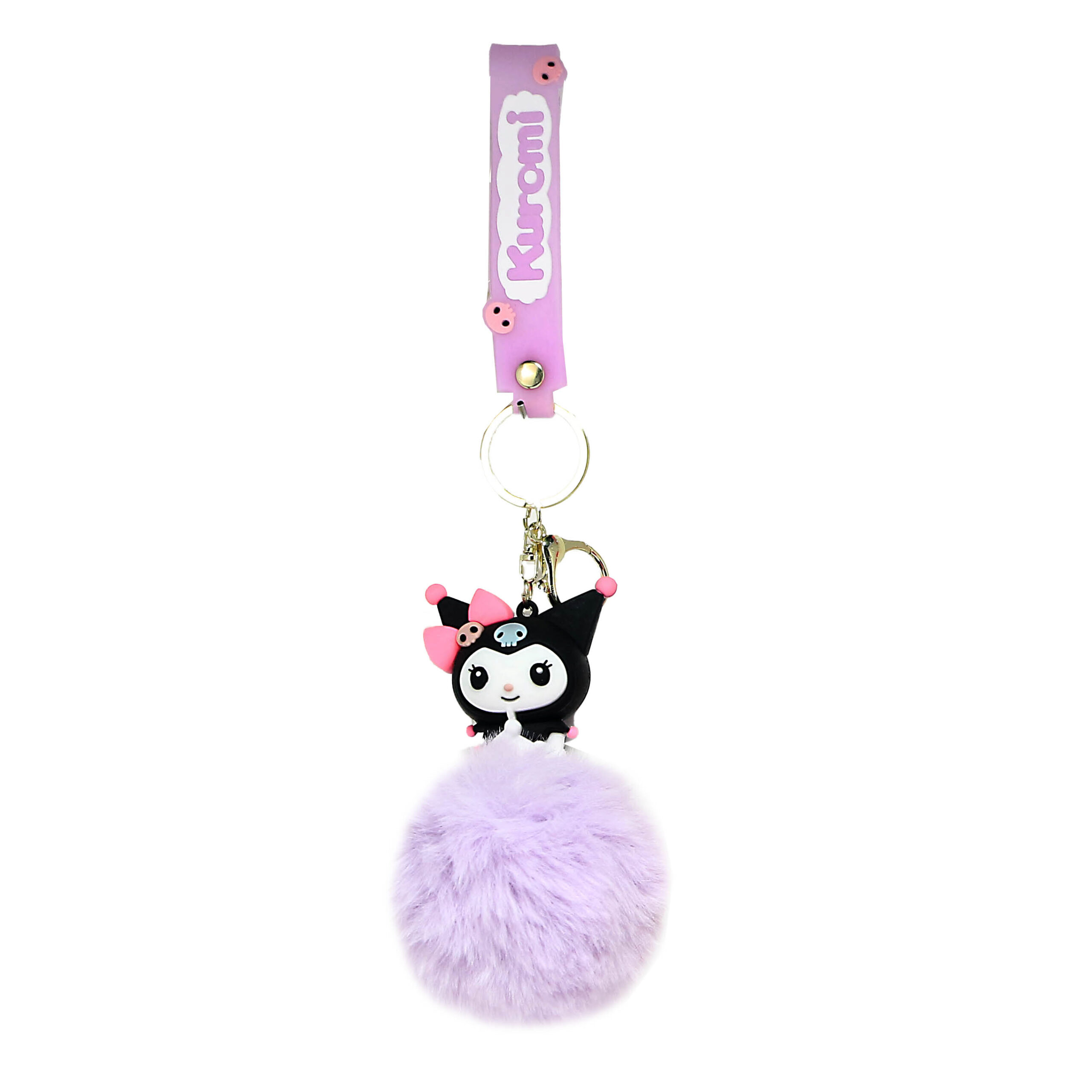 PSK-059 Pom Pom Puffy Keychain with Silicone Band – Kuromi Lavender Pink Bow