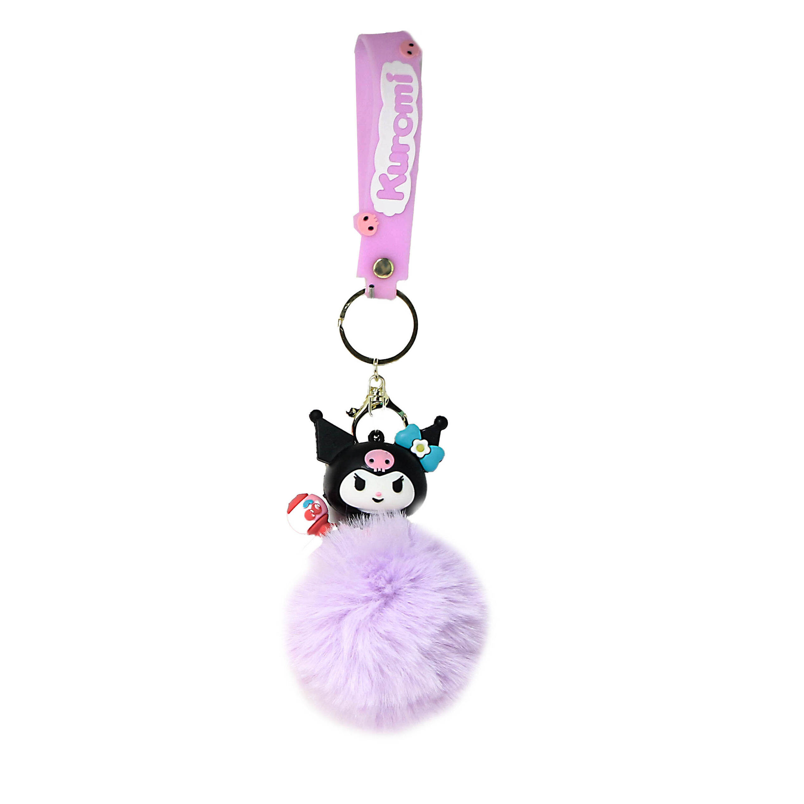 PSK-060 Pom Pom Puffy Keychain with Silicone Band – Kuromi Lavender Maracas