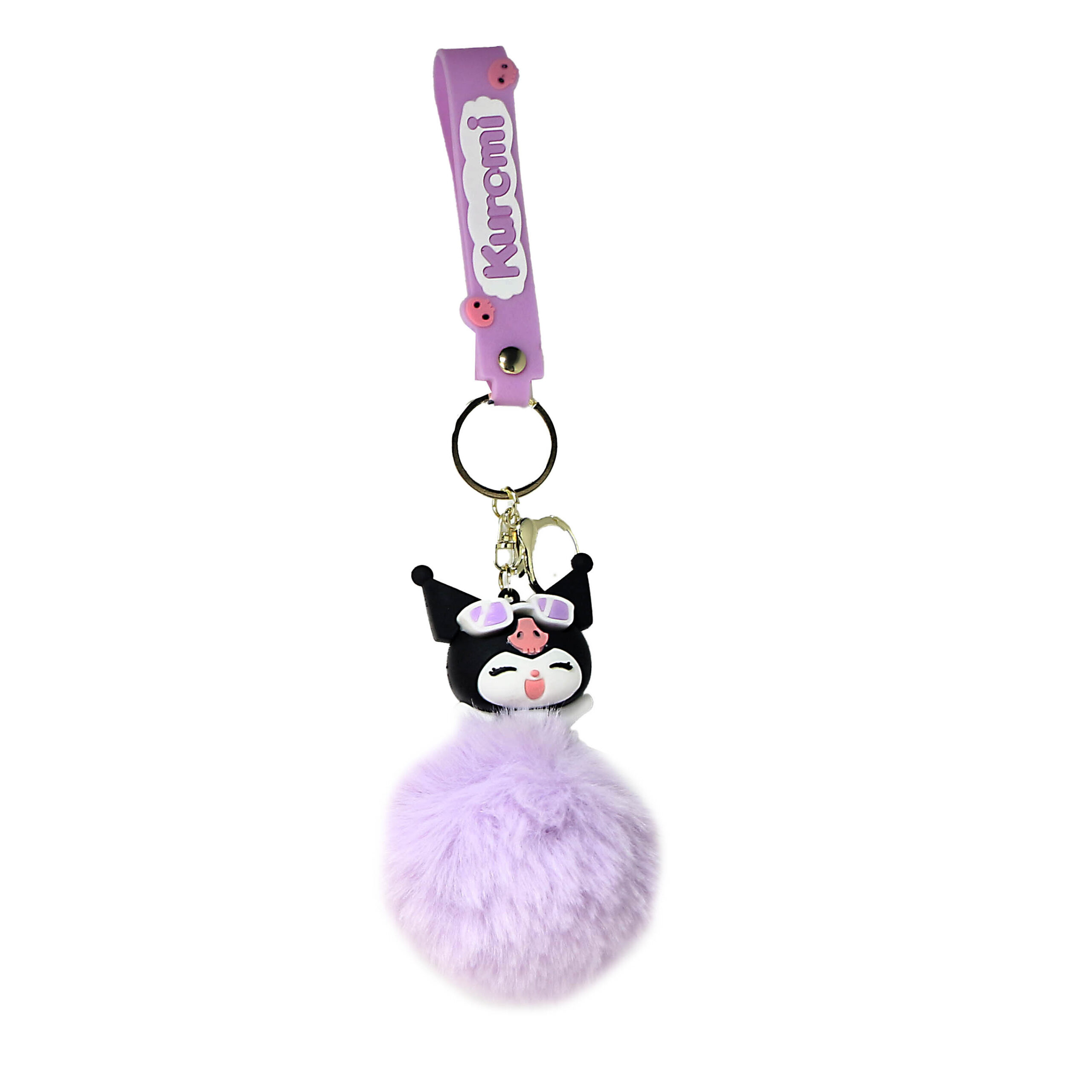 PSK-062 Pom Pom Puffy Keychain with Silicone Band – Kuromi Lavender Singing