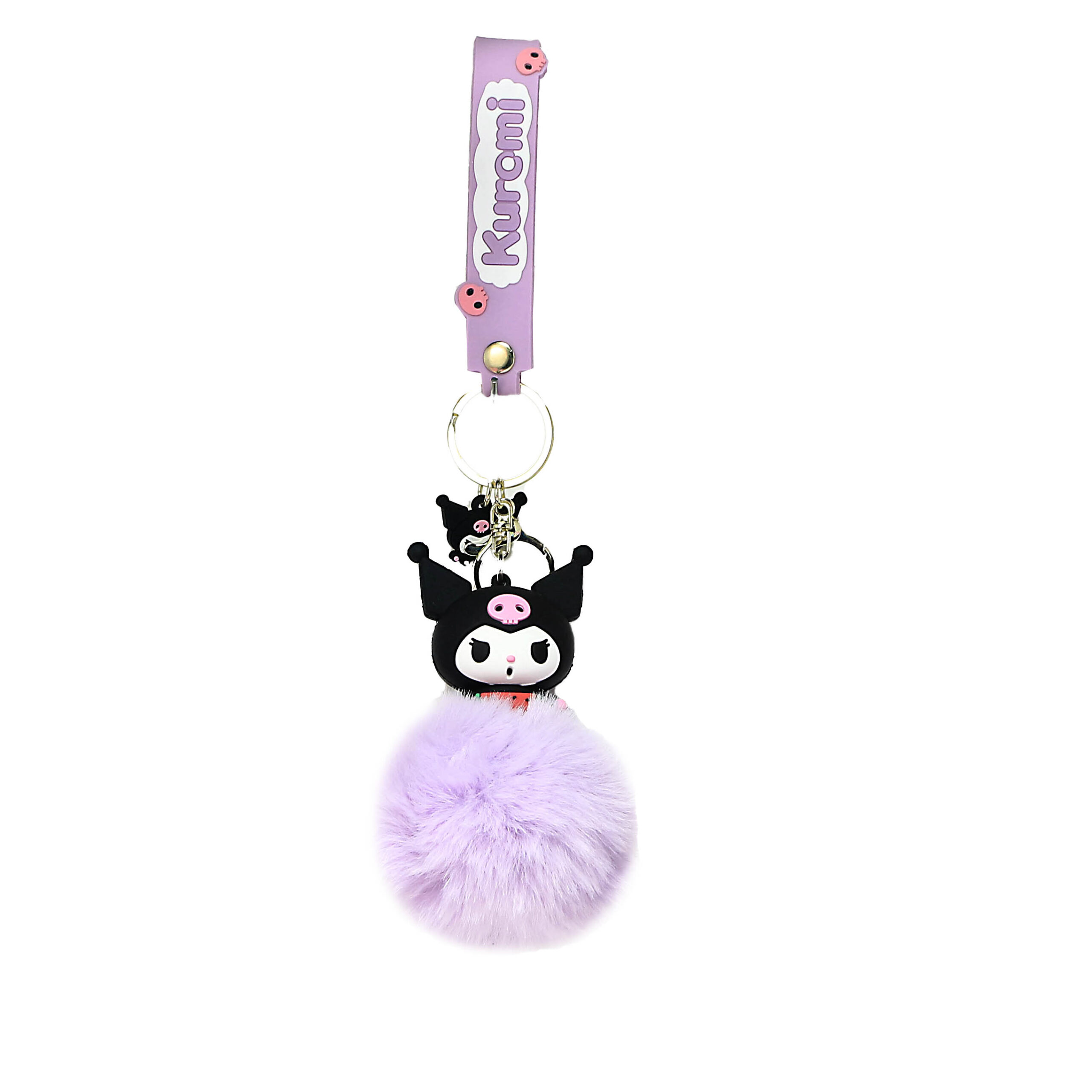 PSK-066 Pom Pom Puffy Keychain with Silicone Band – Kuromi Lavender Boo