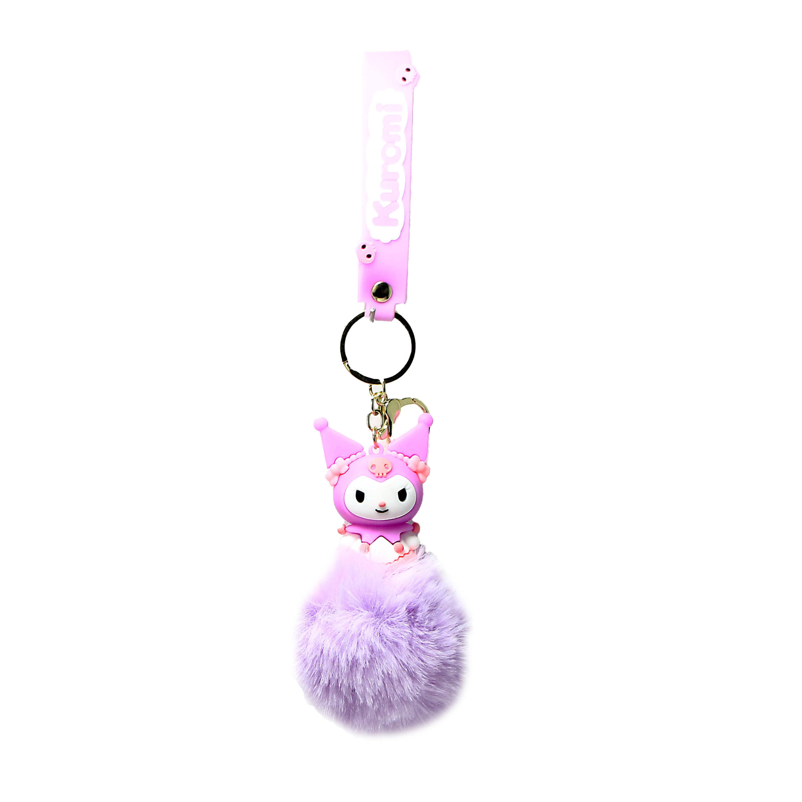 PSK-067 Pom Pom Puffy Keychain with Silicone Band – Kuromi Lavender Mad Pink