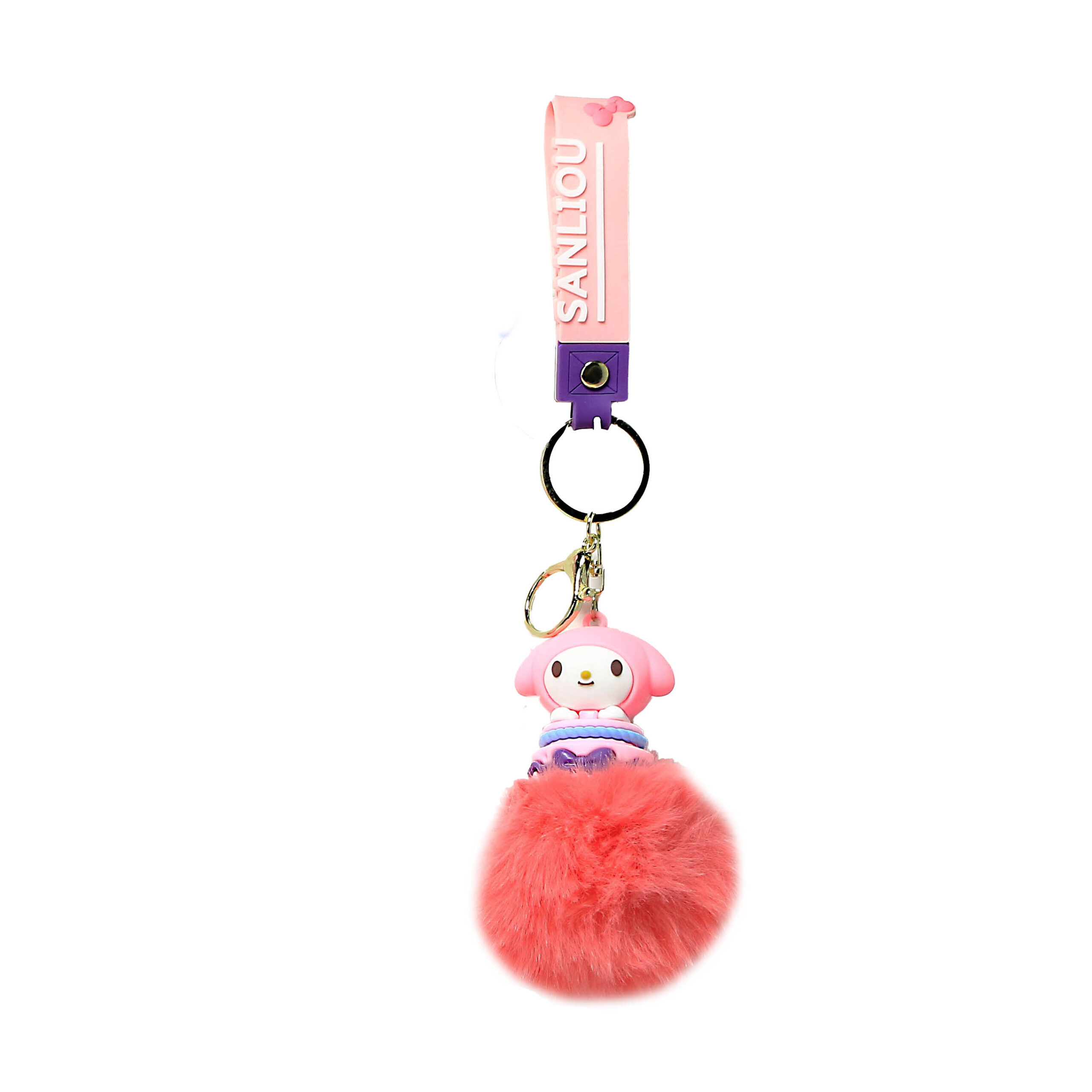 PSK-070 Pom Pom Puffy Keychain with Silicone Band – Hello Kitty – Pink sanrio