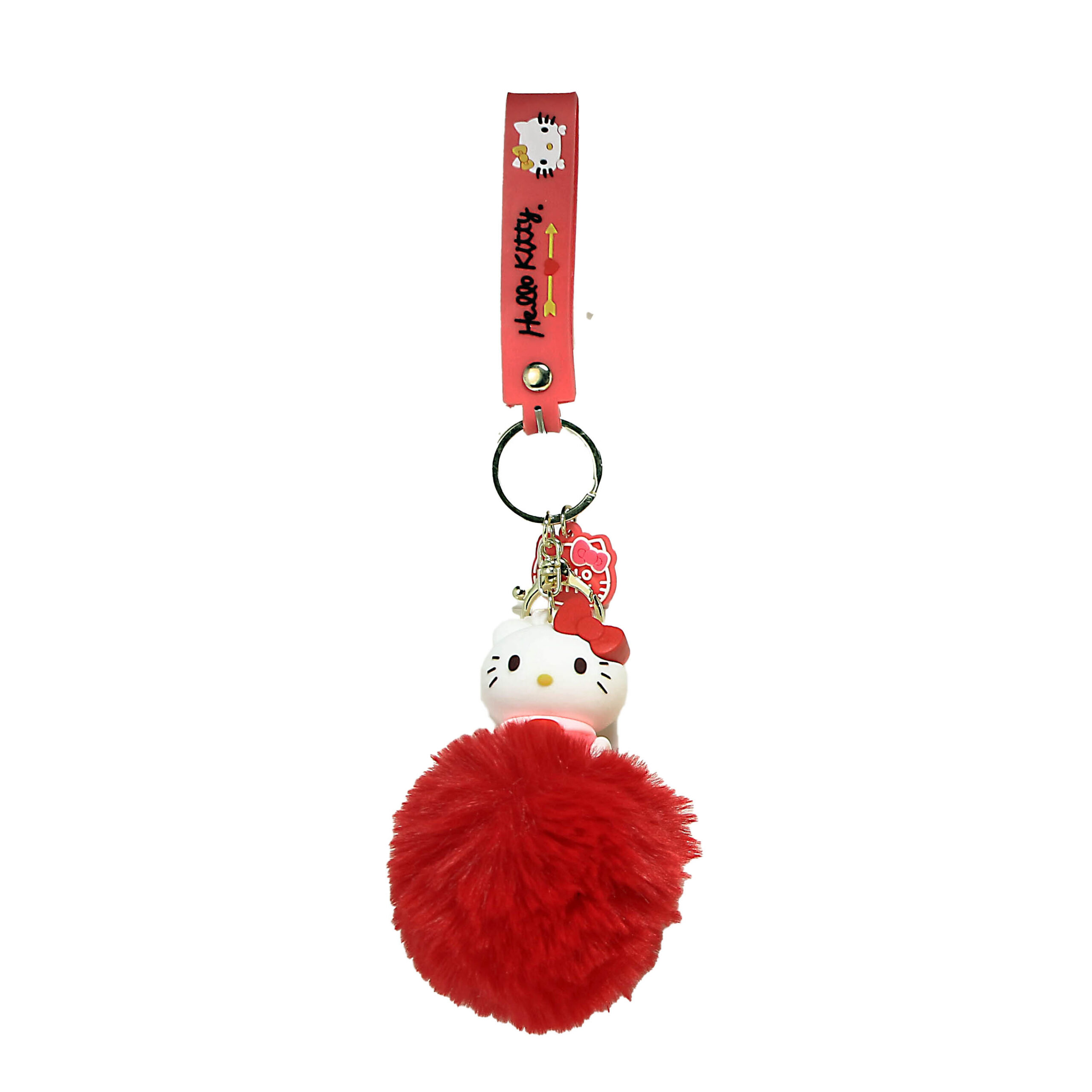 PSK-071 Pom Pom Puffy Keychain with Silicone Band – Hello Kitty – Red Quiet