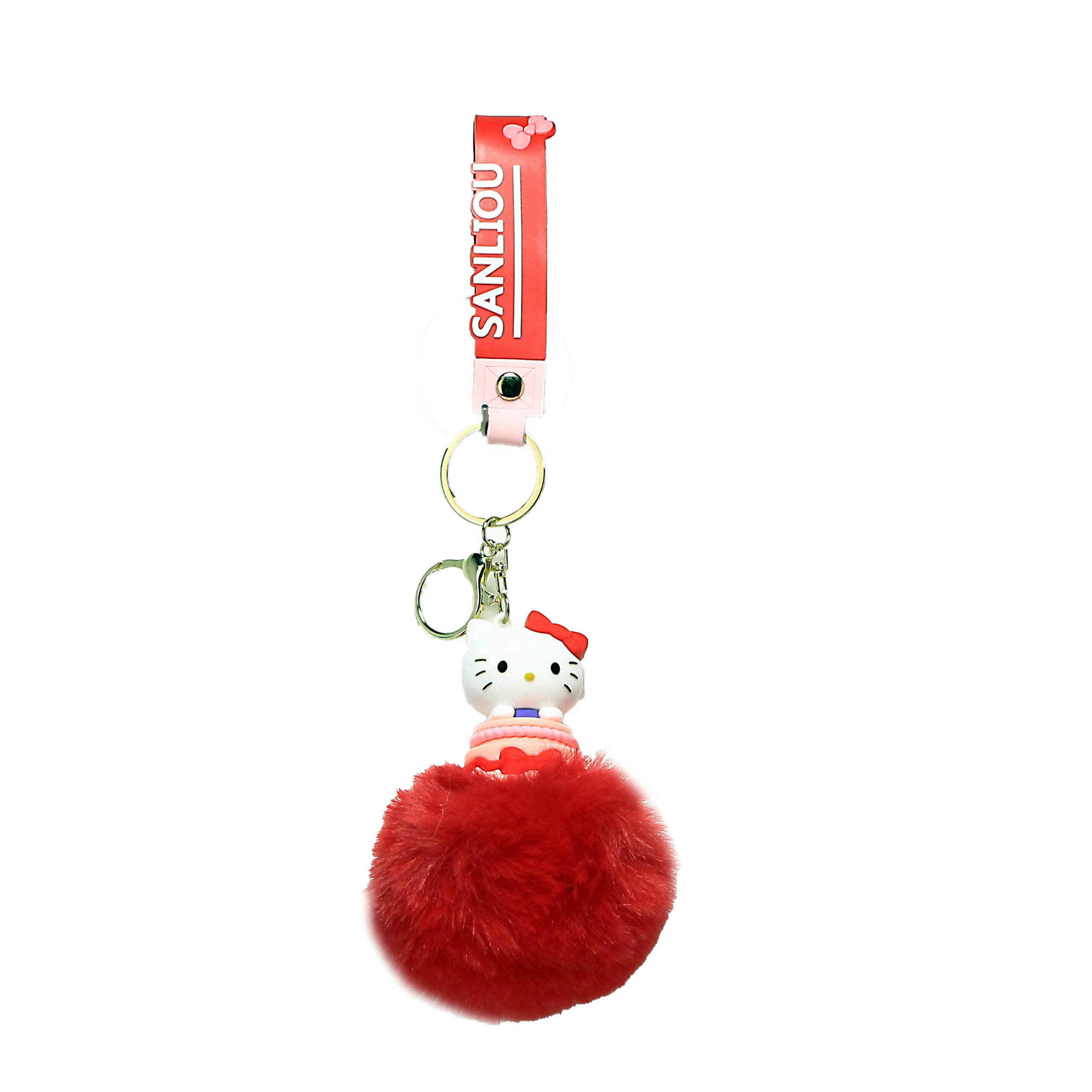 PSK-078 Pom Pom Puffy Keychain with Silicone Band – Hello Kitty – Red Top of Cake
