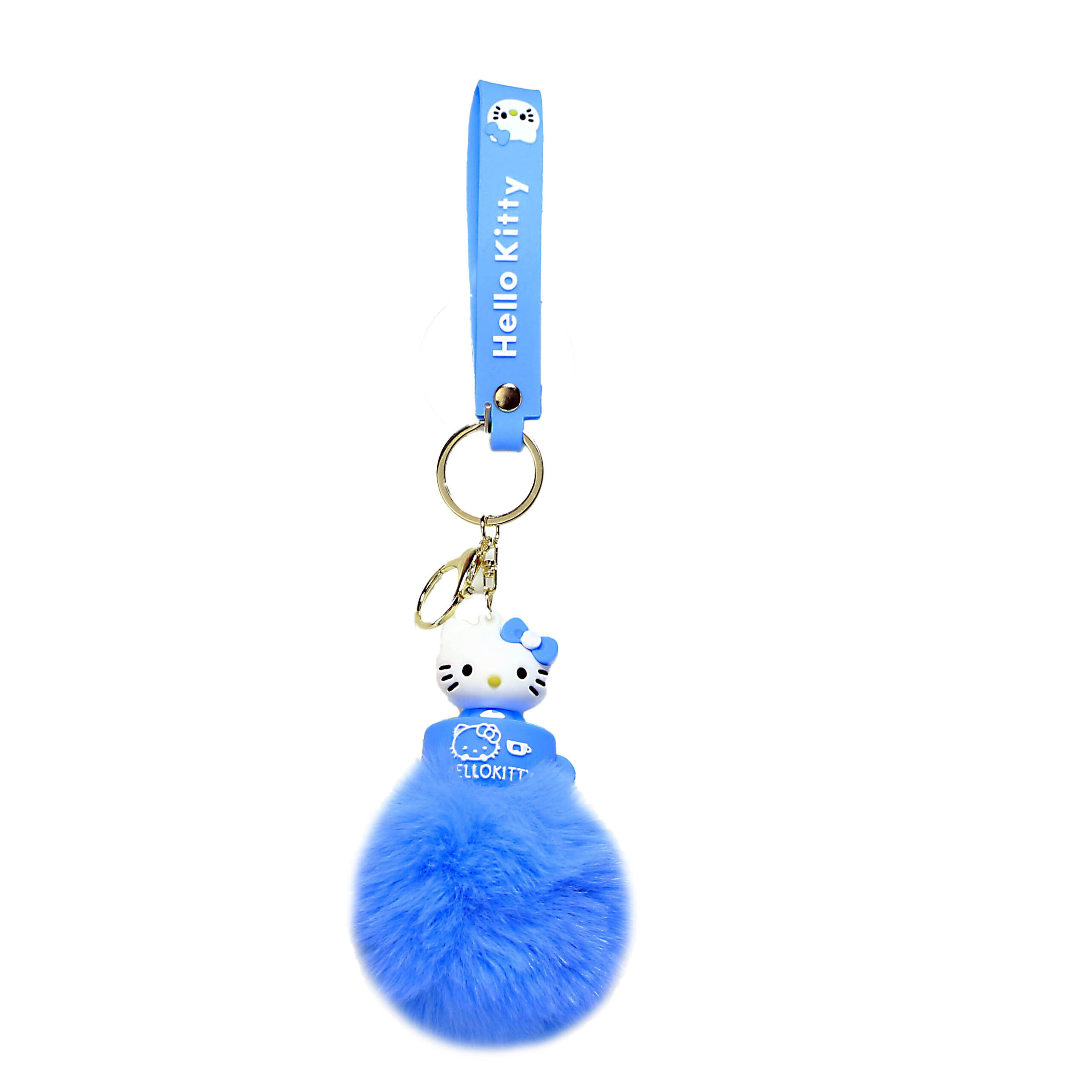 PSK-081 Pom Pom Puffy Keychain with Silicone Band – Hello Kitty – Blue Top of Cake