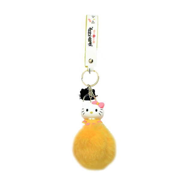 PSK-091 Pom Pom Puffy Keychain with Silicone Band - Hello Kitty - Yellow Shirt