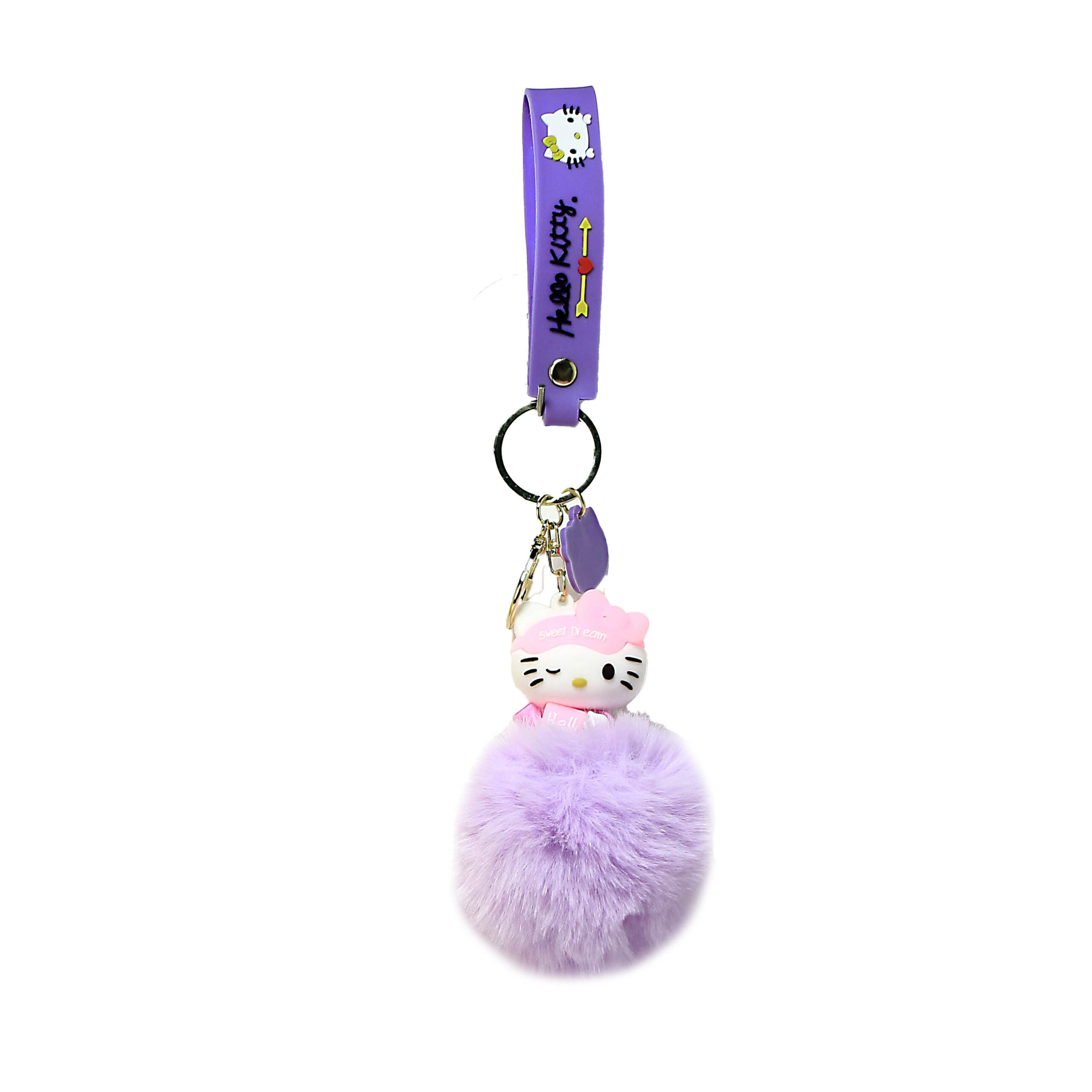 PSK-092 Pom Pom Puffy Keychain with Silicone Band – Hello Kitty – Lavender Sweet Dream