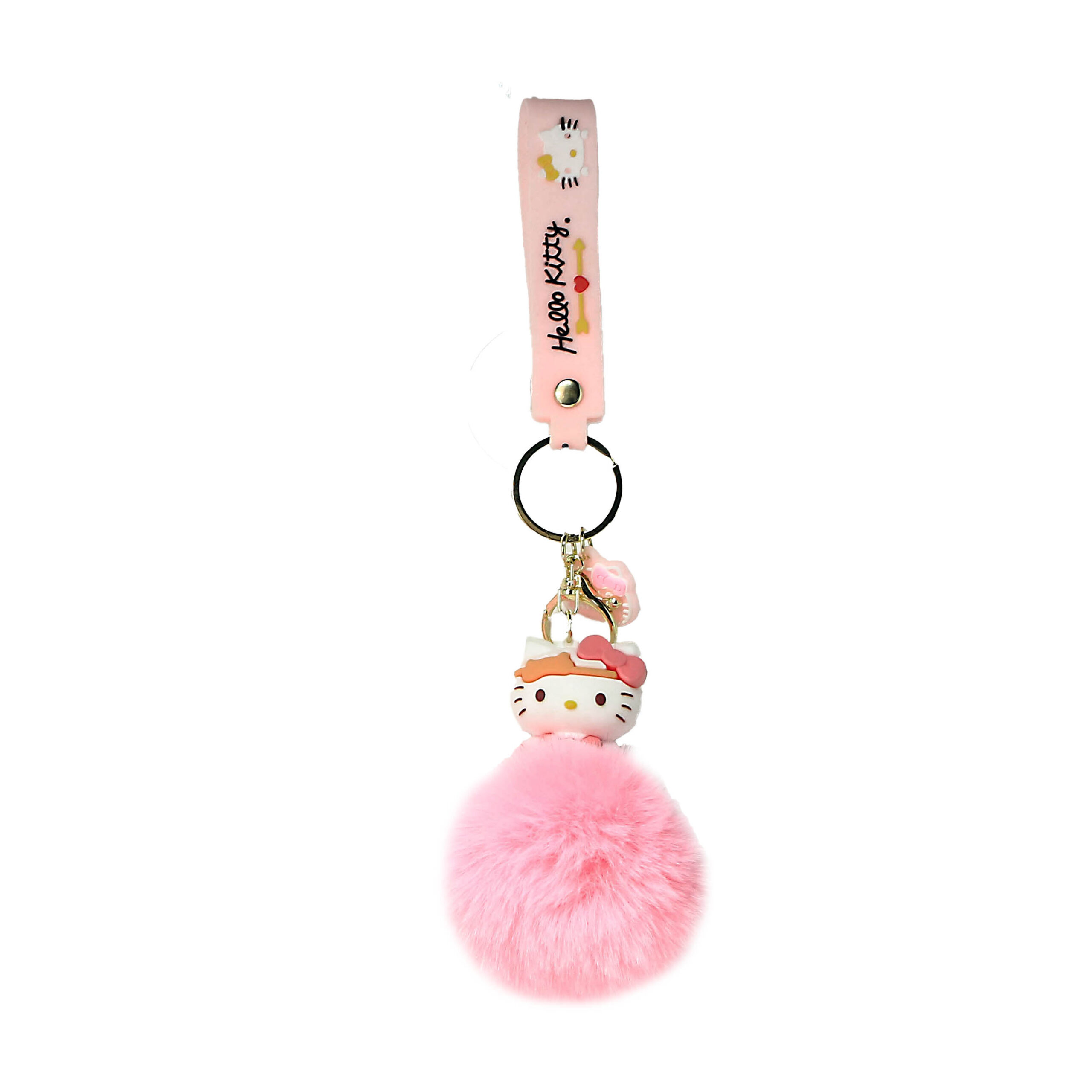 PSK-101 Pom Pom Puffy Keychain with Silicone Band – Hello Kitty – Pink Orange Mask
