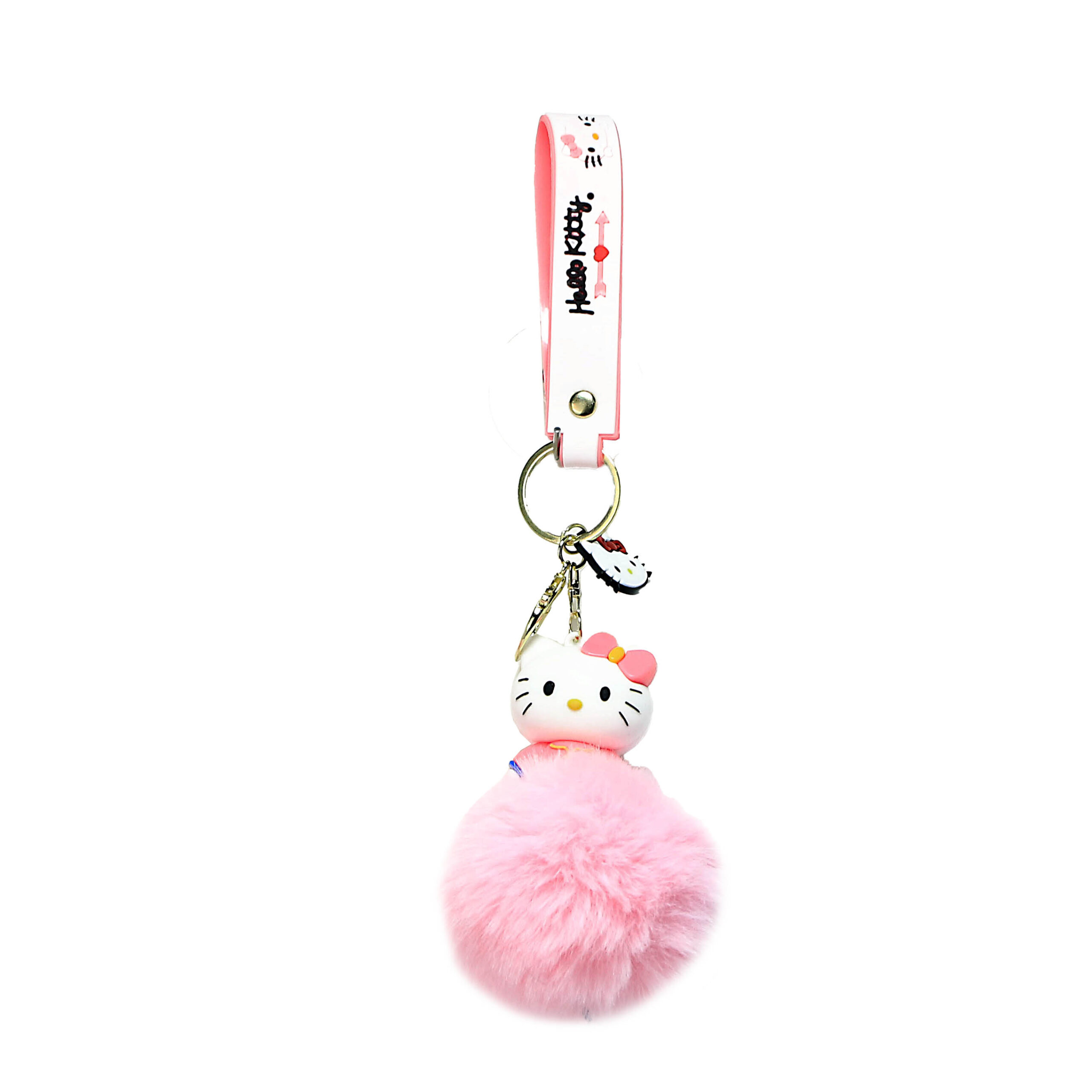 PSK-102 Pom Pom Puffy Keychain with Silicone Band – Hello Kitty – Pink Shirt