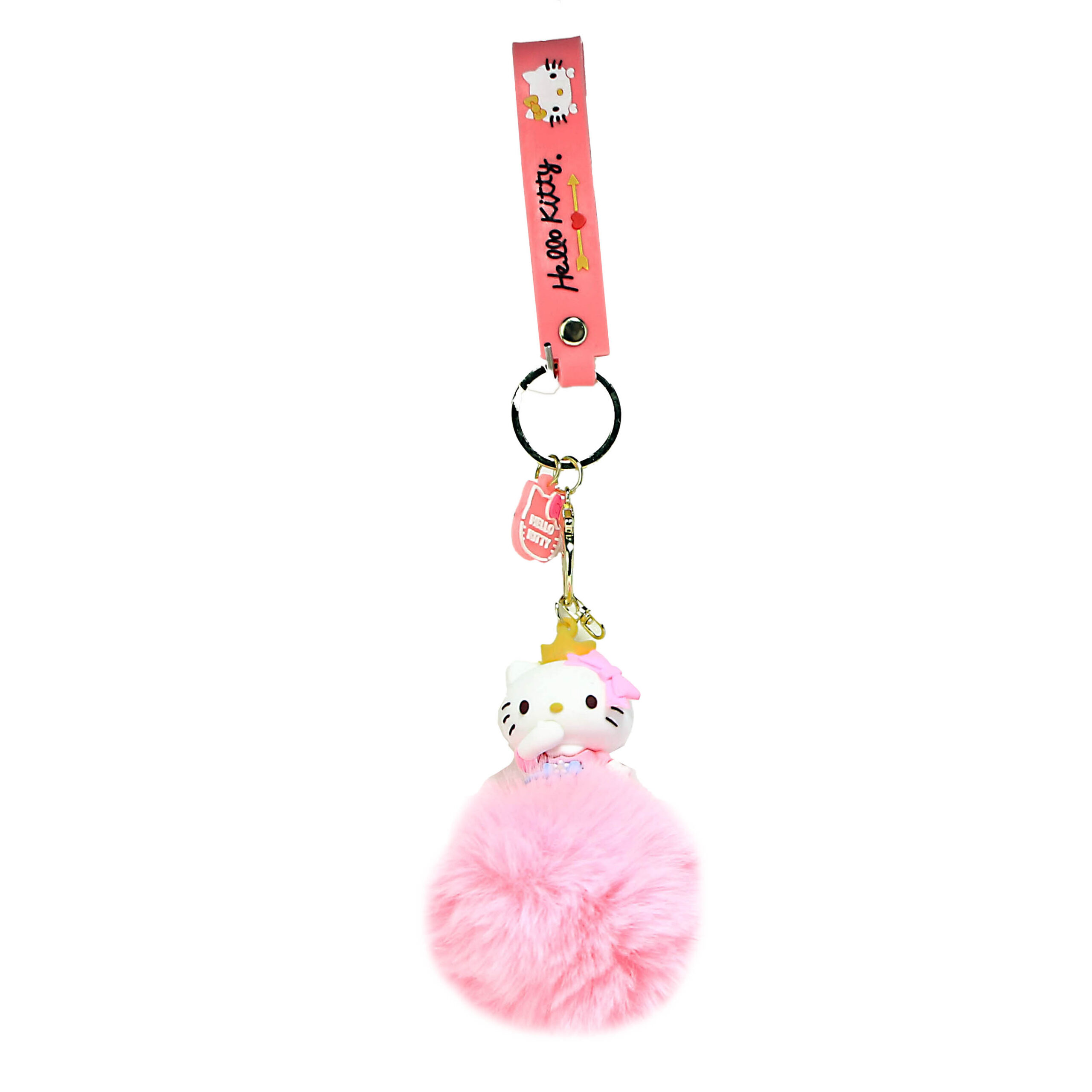 PSK-103 Pom Pom Puffy Keychain with Silicone Band – Hello Kitty – Pink Bow