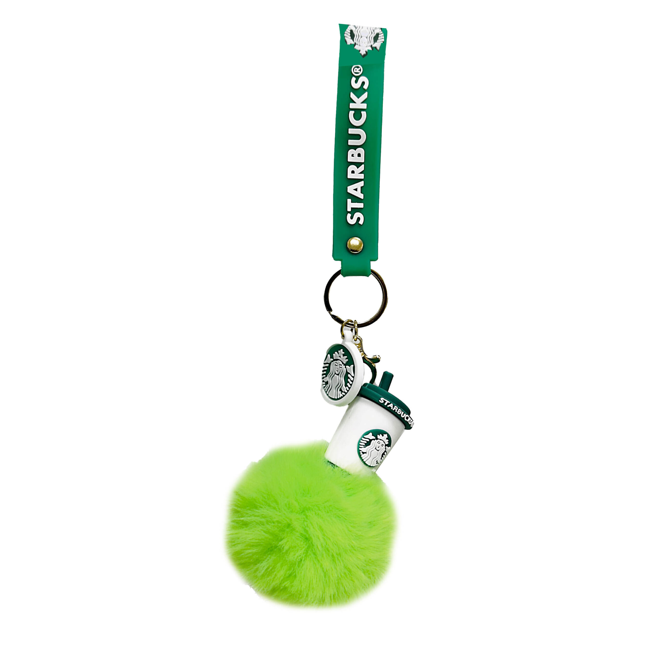 PSK-112 Pom Pom Puffy Keychain with Silicone Band – Starbucks White Cup