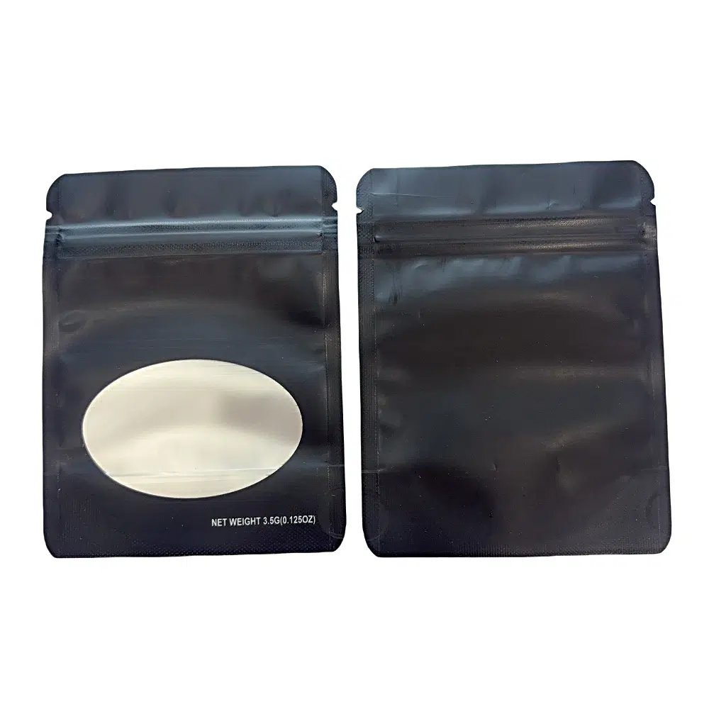 3.5g Blank Window Mylar Bag – Premium Packaging (Black) (50 Count) SMBW-35G-001