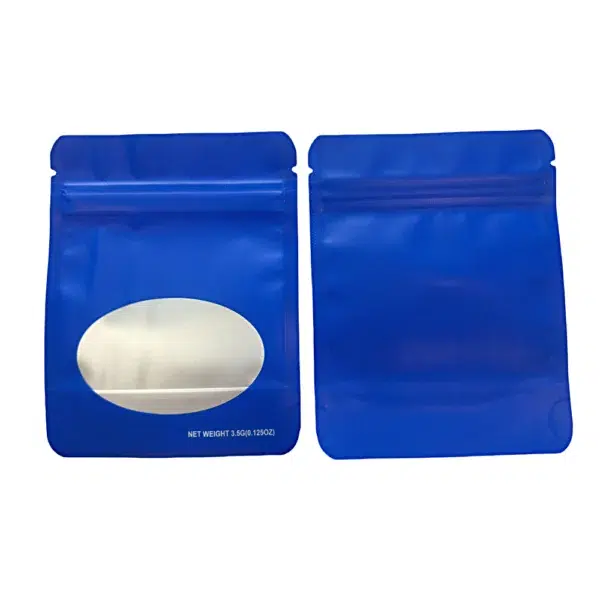 3.5g Blank Window Mylar Bag – Premium Packaging (Blue) (50 Count) SMBW-35G-002