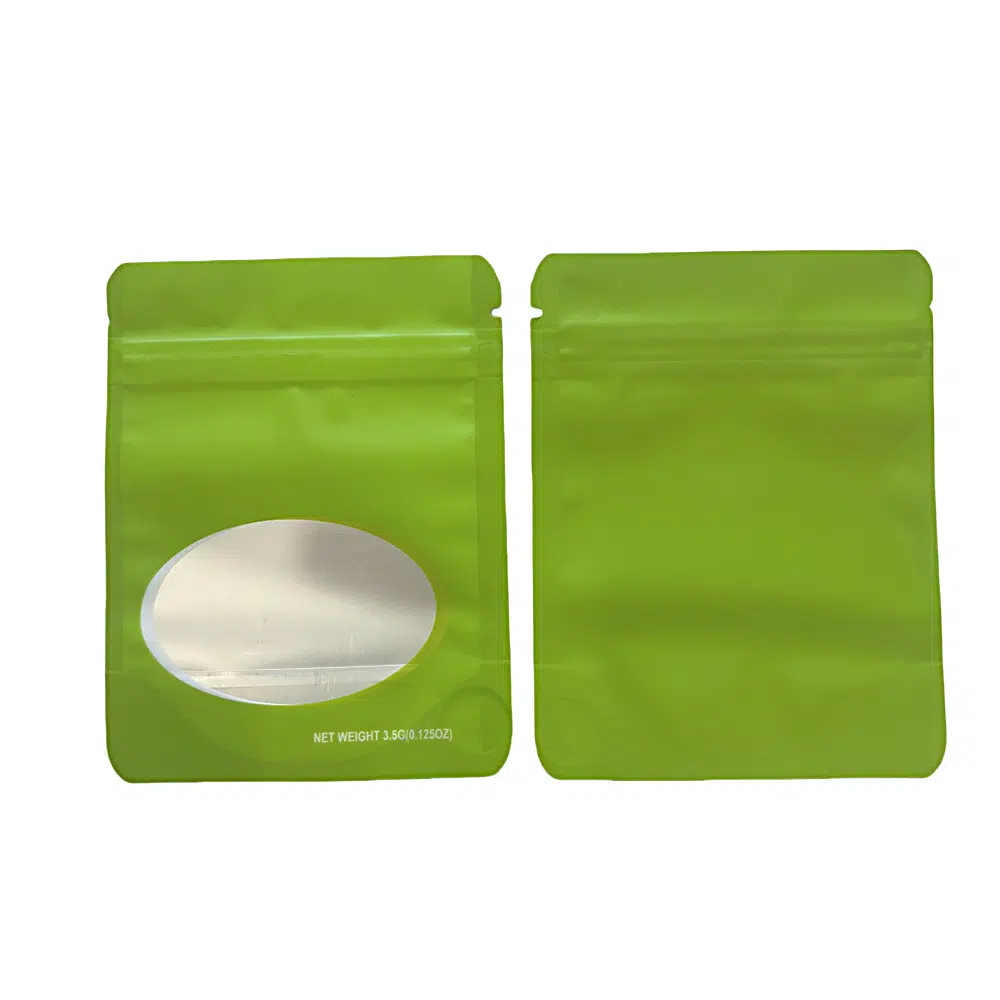 3.5g Blank Window Mylar Bag – Premium Packaging (Green) (50 Count) SMBW-35G-003