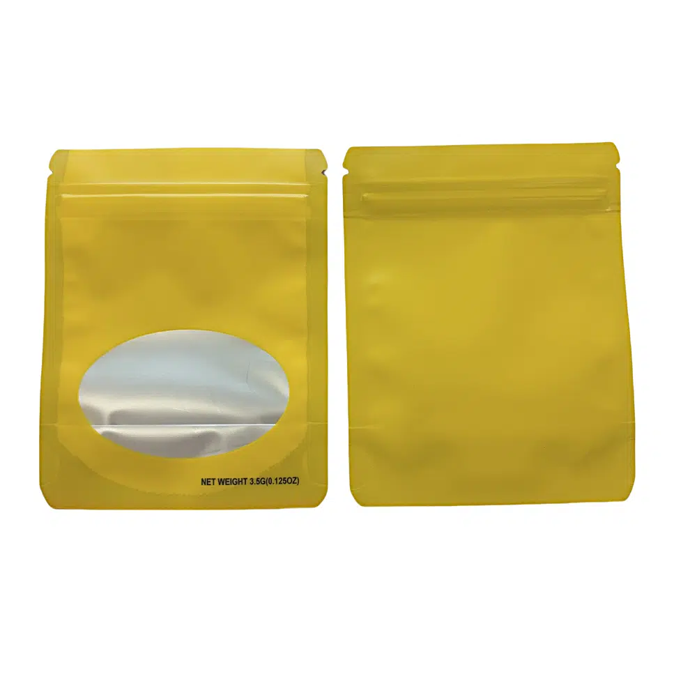 3.5g Blank Window Mylar Bag – Premium Packaging (Yellow) (50 Count) SMBW-35G-004