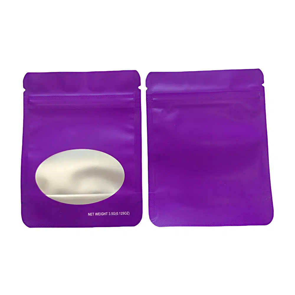 3.5g Blank Window Mylar Bag – Premium Packaging (Purple) (50 Count) SMBW-35G-006