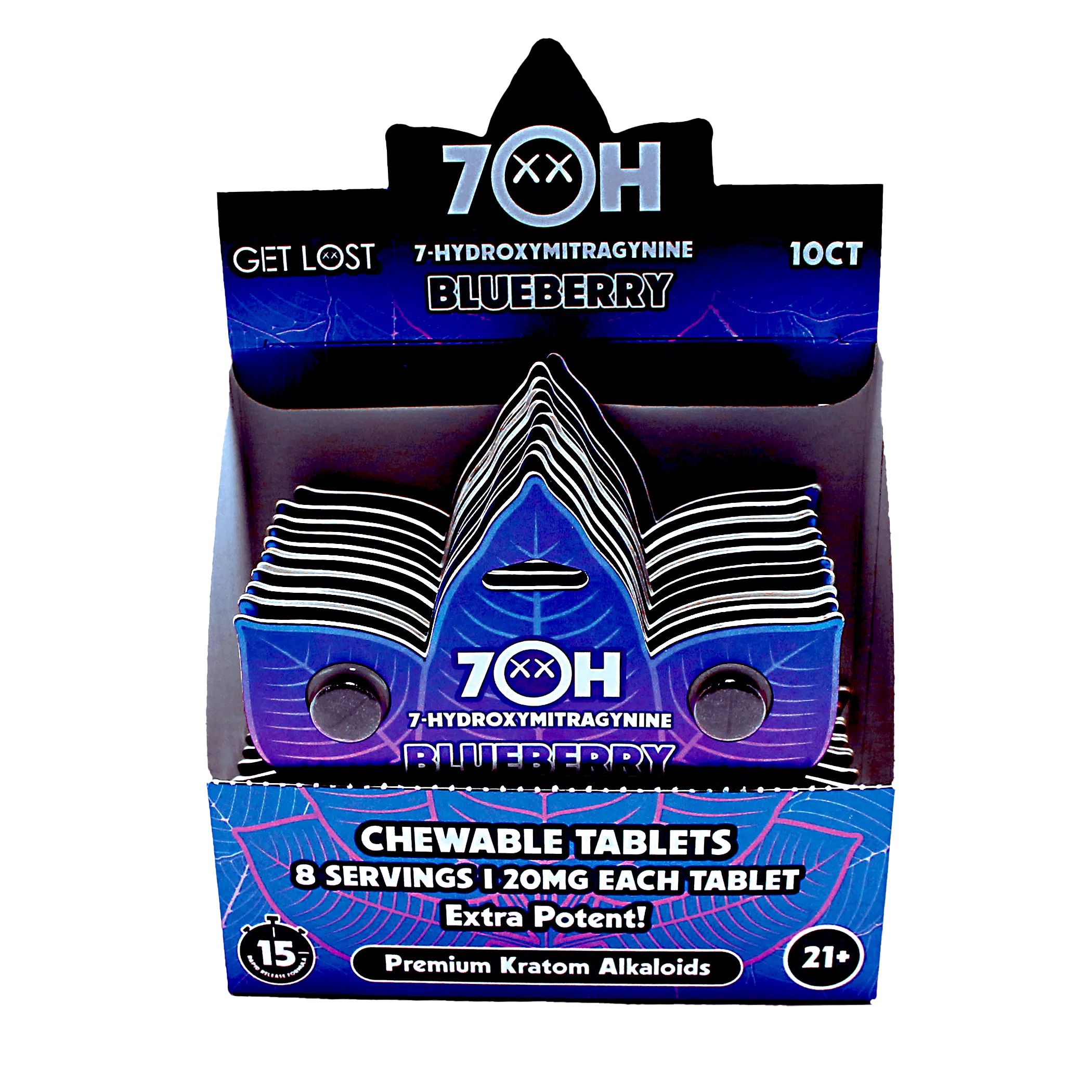 7OH-002 – Get Lost 7OH 20MG Chewable Tablets – Premium Kratom Alkaloids | Extra Potent |(10 Count) (Blueberry)