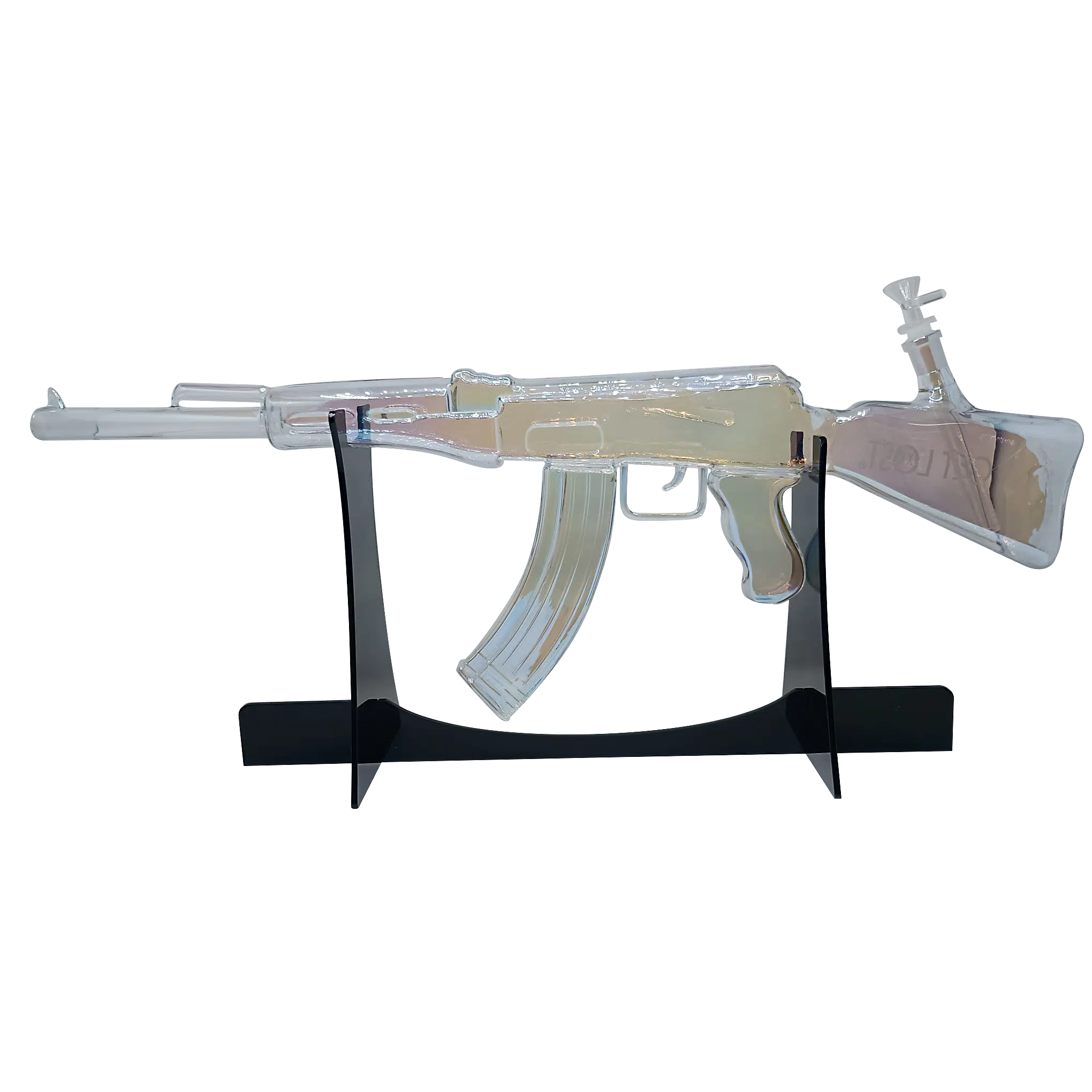 AK47-CLBW-003 – Get Lost AK47 Glass Water Pipe (Clear Rainbow)