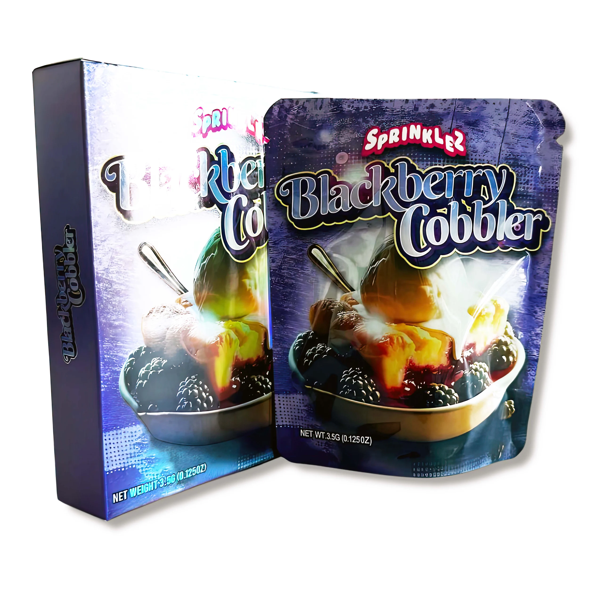 Bag-n-Box 3.5g Mylar Packaging Set – (25 Count Bags) + (25 Count) Display Boxes – Sprinklez Blackberry Cobbler BAGNBOX-008