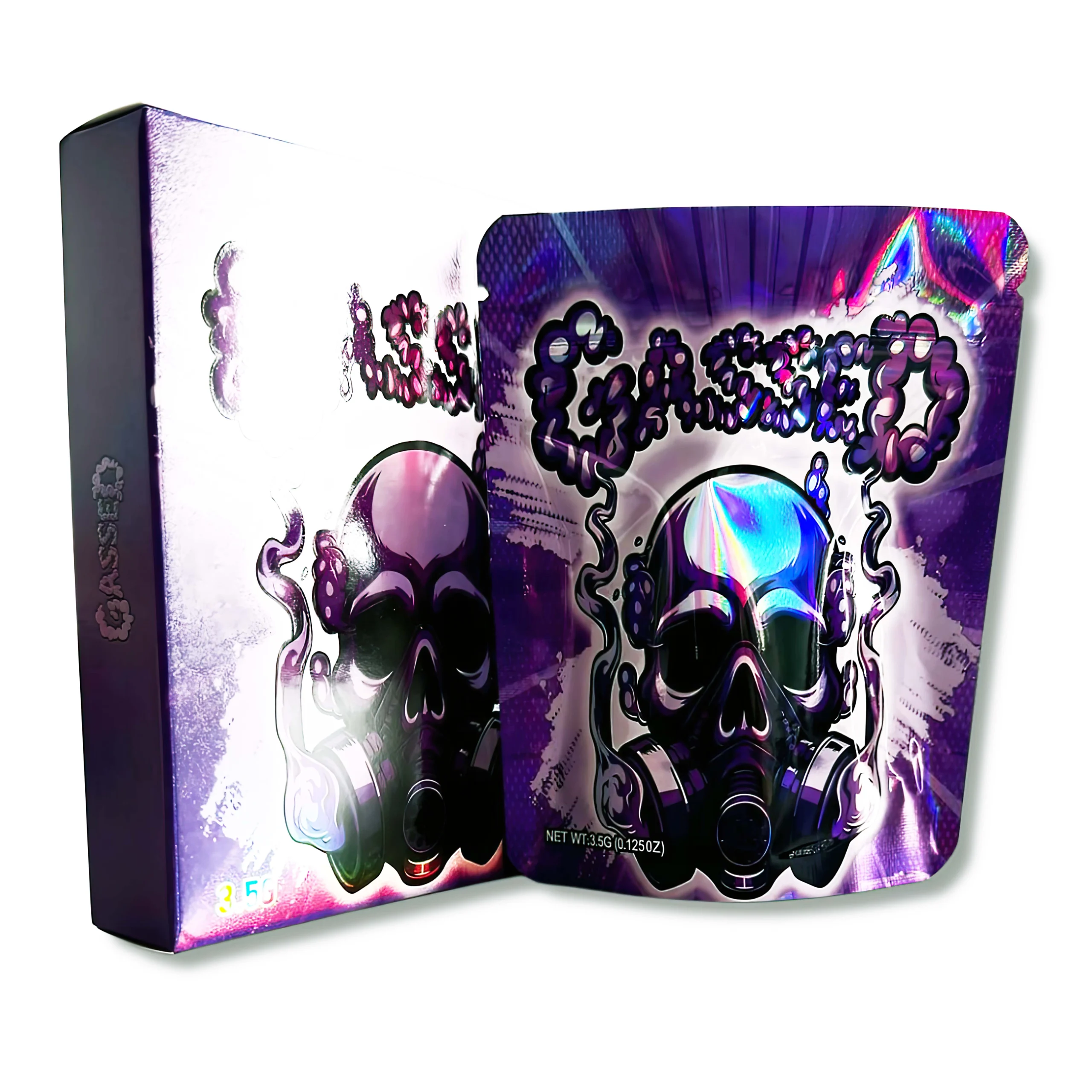 Bag-n-Box 3.5g Mylar Packaging Set – (25 Count Bags) + (25 Count) Display Boxes – Gassed BAGNBOX-021