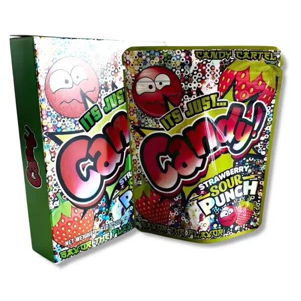 Bag-n-Box 3.5g Mylar Packaging Set – (25 Count Bags) + (25 Count) Display Boxes - Its Just Candy Strawberry Sour Punch BAGNBOX-031