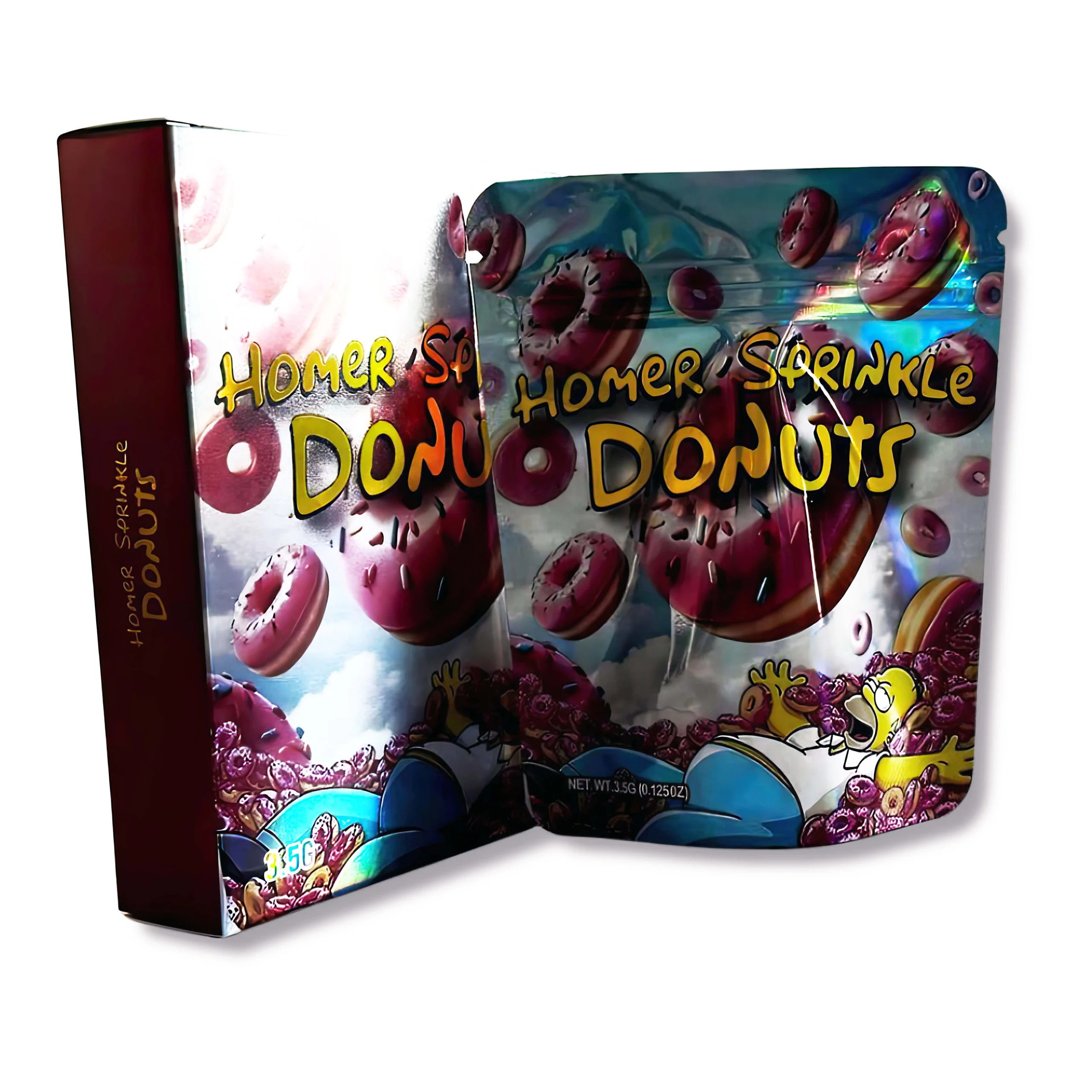 Bag-n-Box 3.5g Mylar Packaging Set – (25 Count Bags) + (25 Count) Display Boxes – Homer Sprinkle Donuts BAGNBOX-041