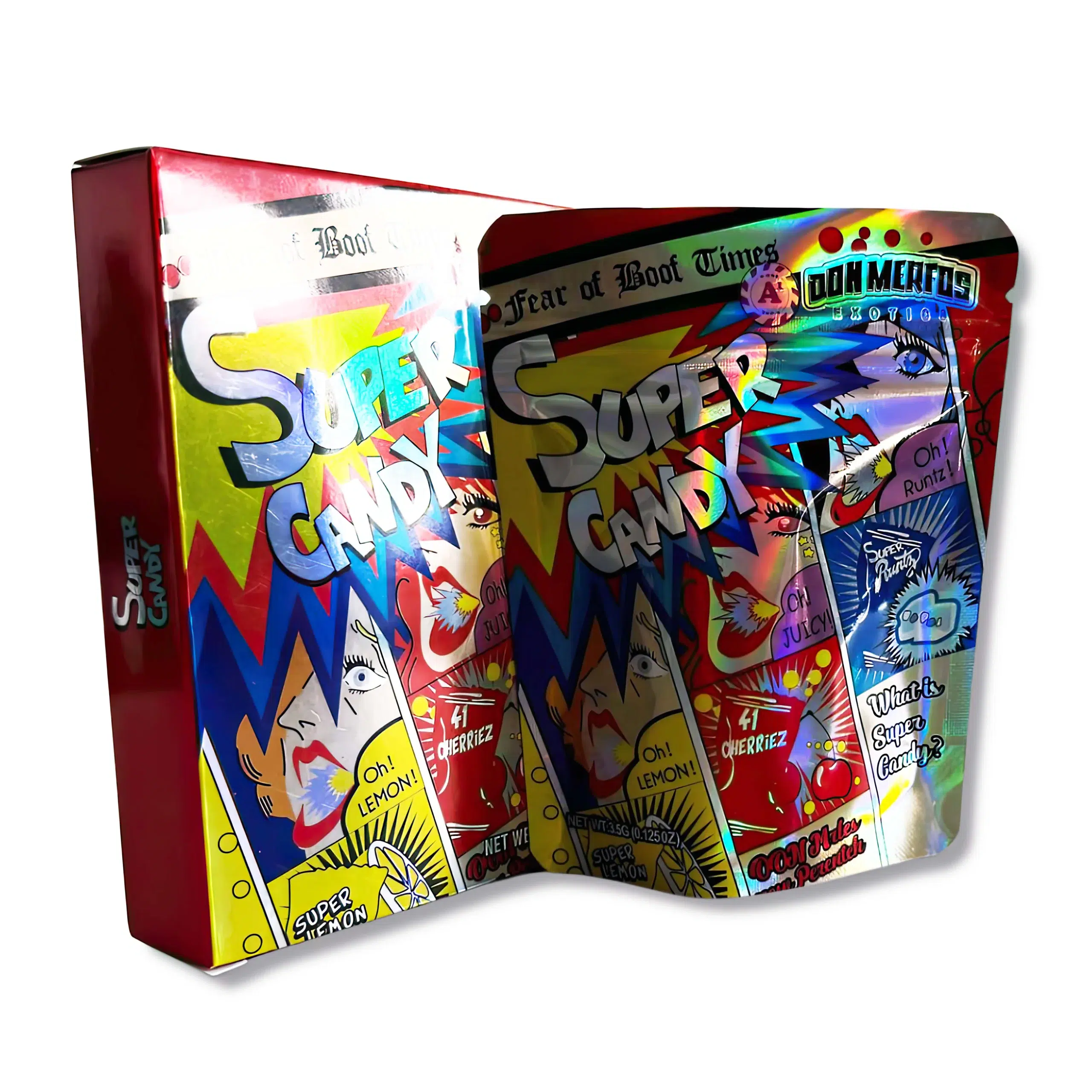 Bag-n-Box 3.5g Mylar Packaging Set – (25 Count Bags) + (25 Count) Display Boxes – Super Candy BAGNBOX-057