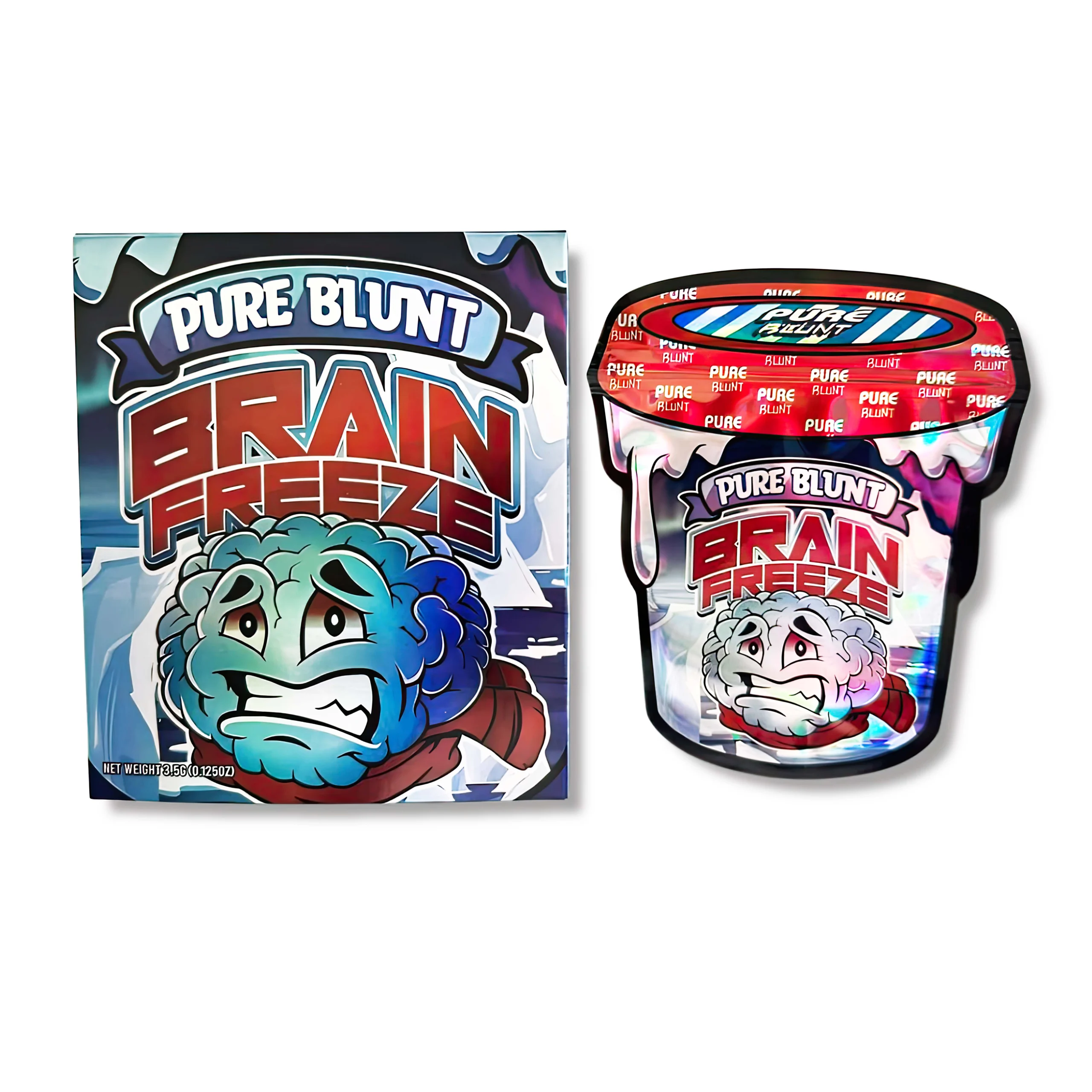 Bag-n-Box 3.5g Mylar Packaging Set – (25 Count Bags) + (25 Count) Display Boxes – Pure Blunt Brain Freeze BAGNBOX-065