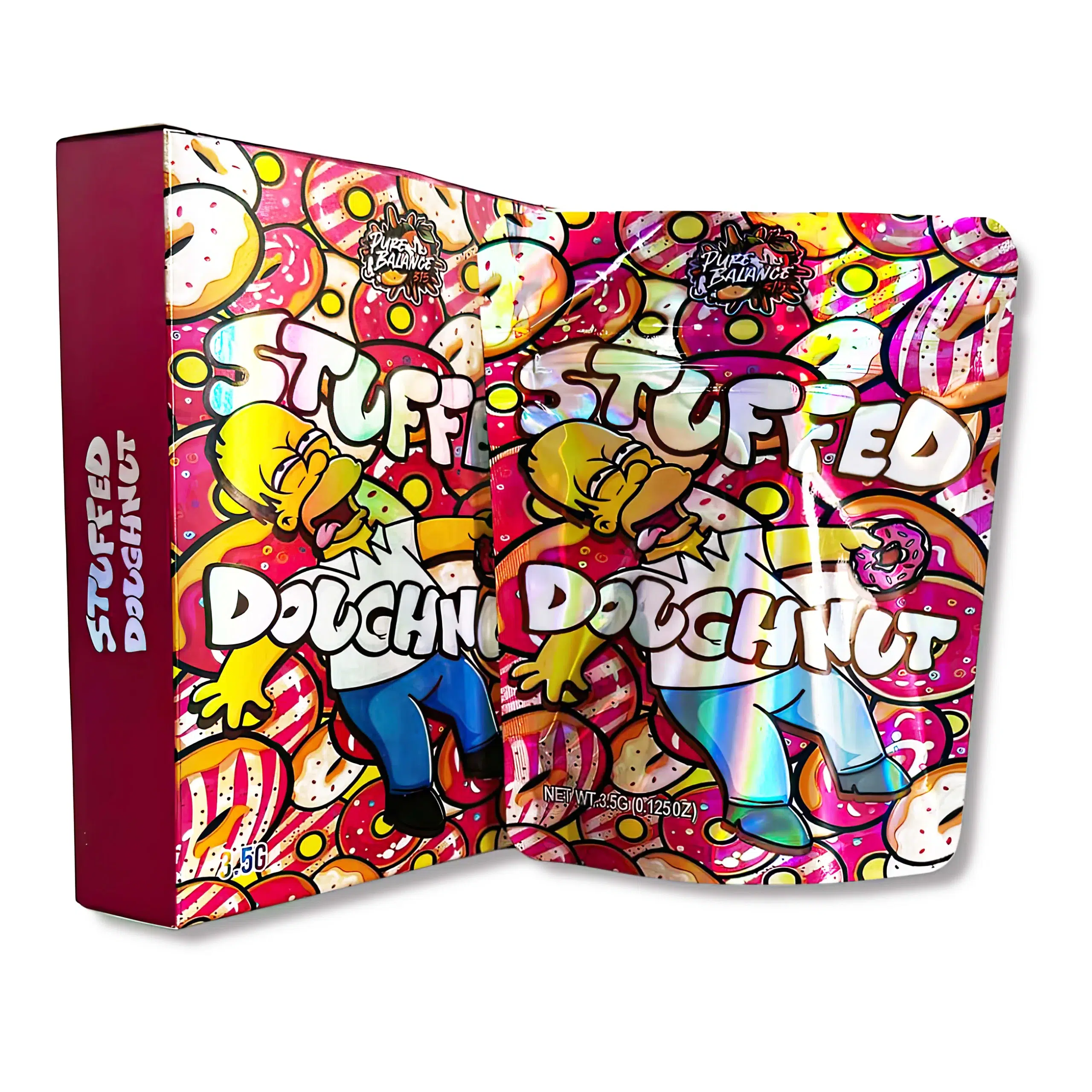 Bag-n-Box 3.5g Mylar Packaging Set – (25 Count Bags) + (25 Count) Display Boxes – Stuffed Doughnut BAGNBOX-077
