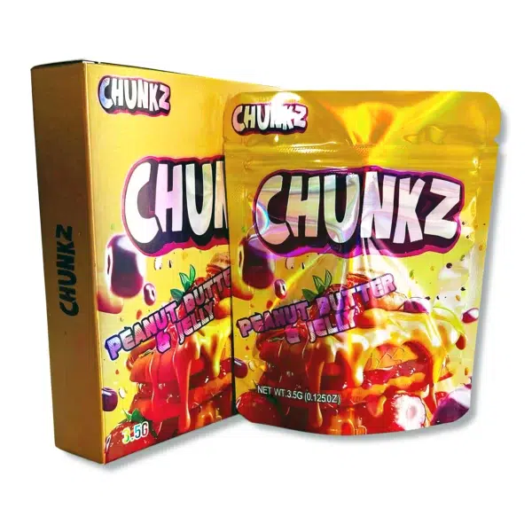 Bag-n-Box 3.5g Mylar Packaging Set – (25 Count Bags) + (25 Count) Display Boxes - Chunks Peanut Butter and Jelly BAGNBOX-079