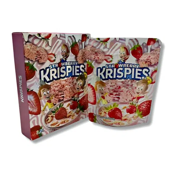 Bag-n-Box 3.5g Mylar Packaging Set – (25 Count Bags) + (25 Count) Display Boxes - Strawberry Krispies BAGNBOX-081