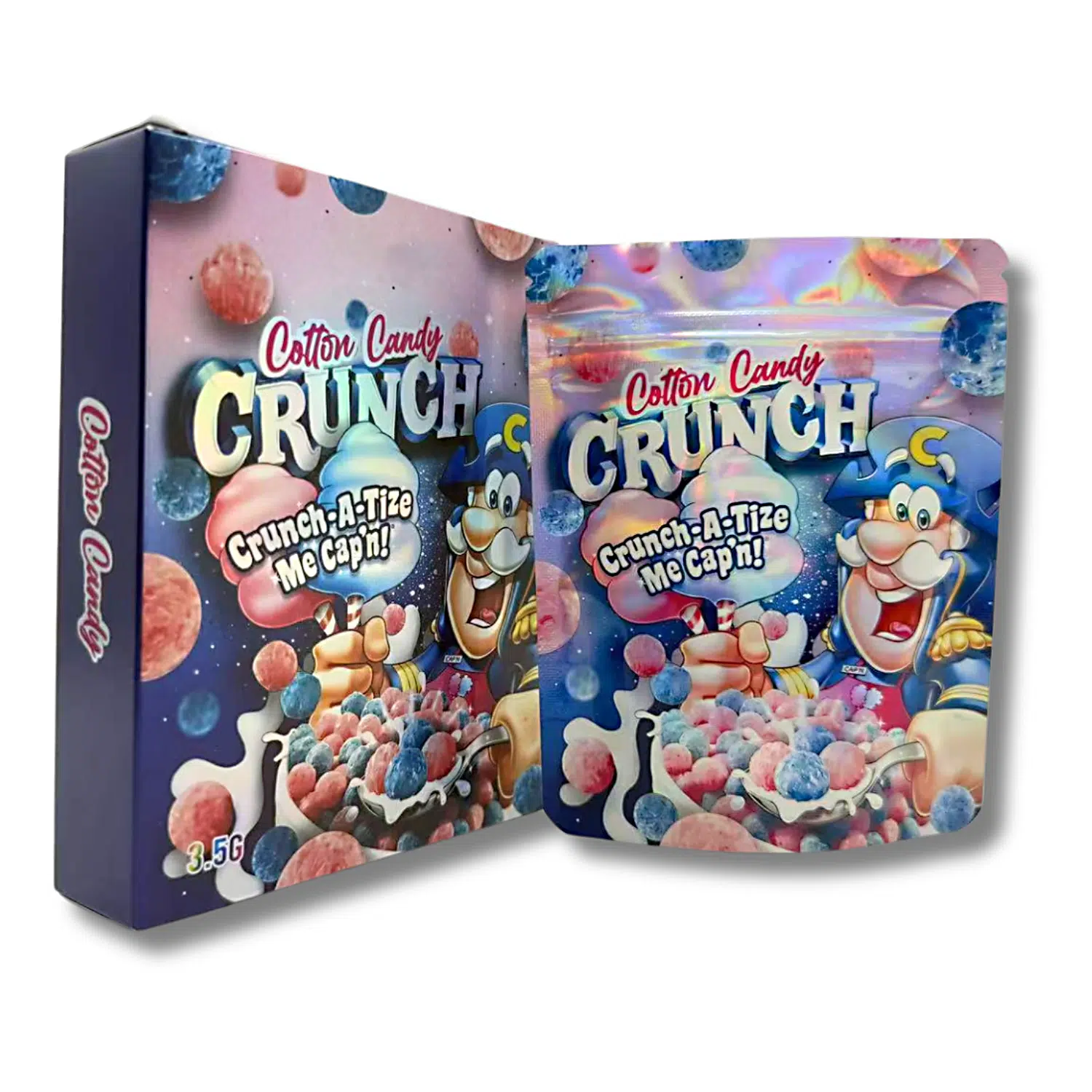 Bag-n-Box 3.5g Mylar Packaging Set – (25 Count Bags) + (25 Count) Display Boxes – Cotton Candy Crunch BAGNBOX-087
