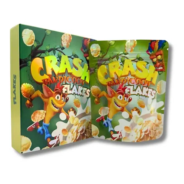 Bag-n-Box 3.5g Mylar Packaging Set – (25 Count Bags) + (25 Count) Display Boxes - Crash Bandicoot Flakes BAGNBOX-088