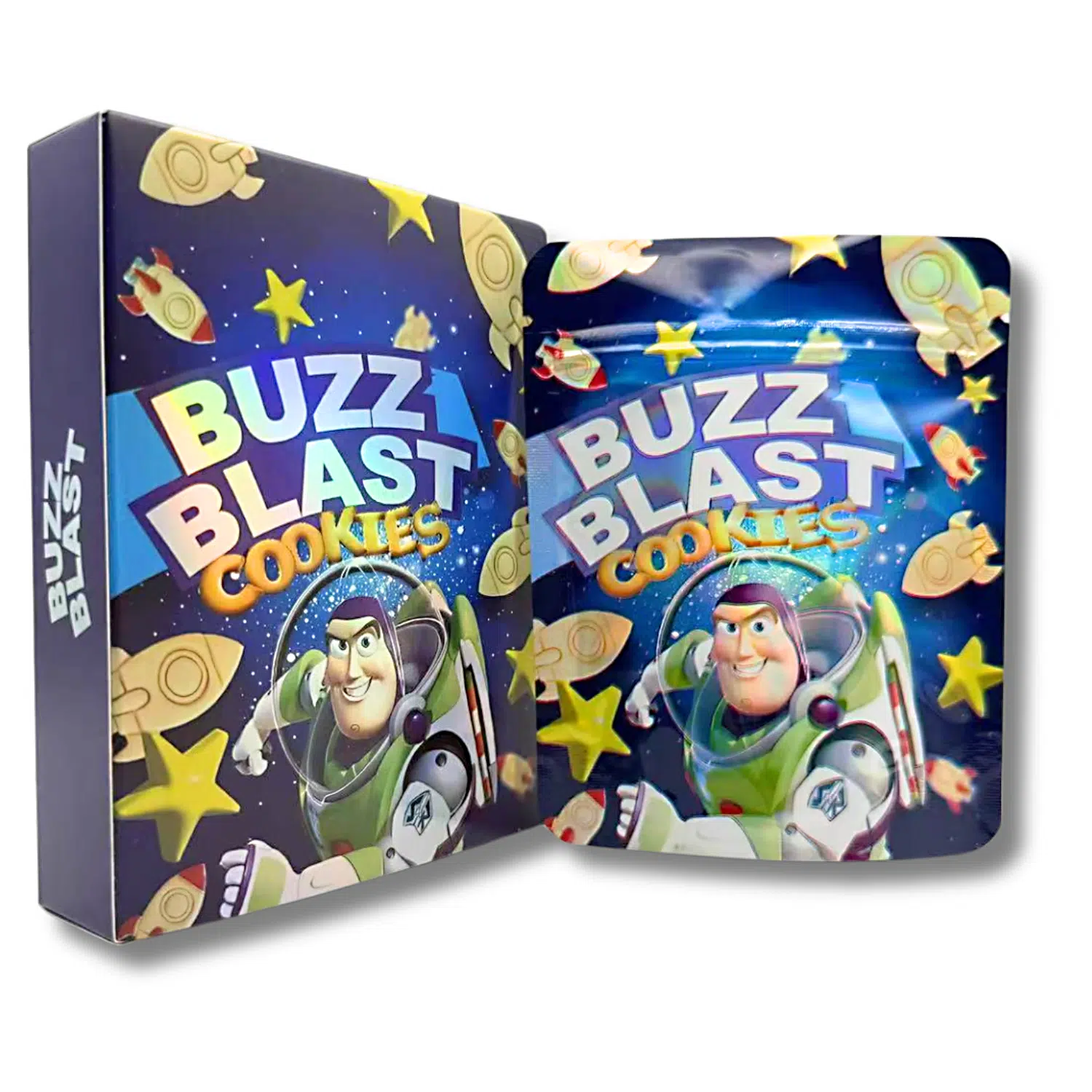 Bag-n-Box 3.5g Mylar Packaging Set – (25 Count Bags) + (25 Count) Display Boxes – Buzz Blast Cookies BAGNBOX-093