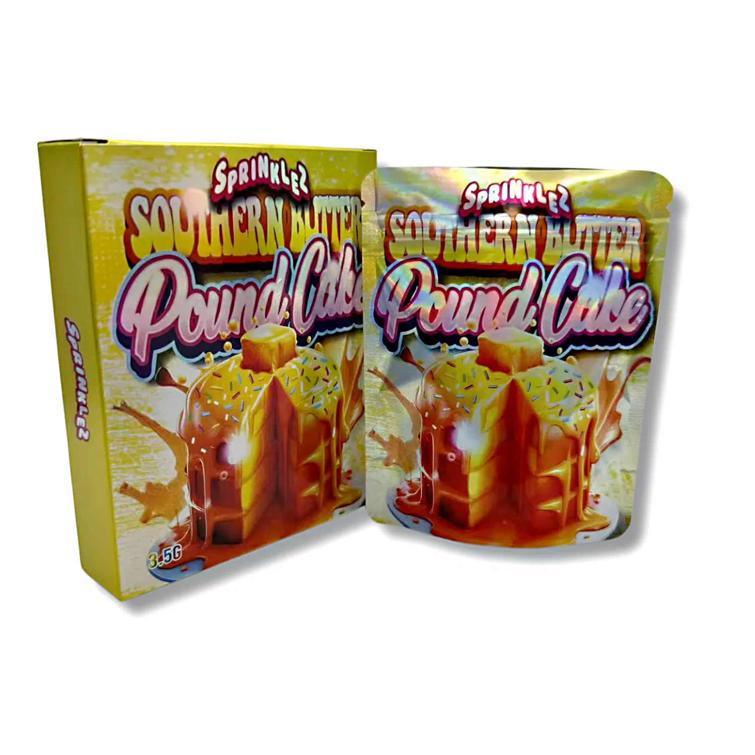 Bag-n-Box 3.5g Mylar Packaging Set – (25 Count Bags) + (25 Count) Display Boxes – Sprinklez Southern Butter Pound Cake BAGNBOX-100
