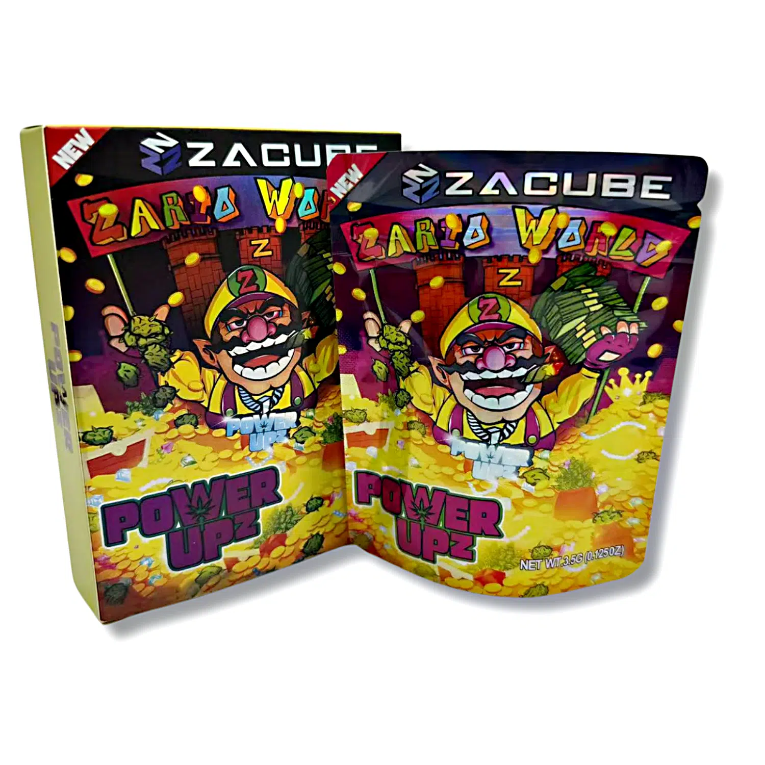 Bag-n-Box 3.5g Mylar Packaging Set – (25 Count Bags) + (25 Count) Display Boxes – Zacube Zario World BAGNBOX-109