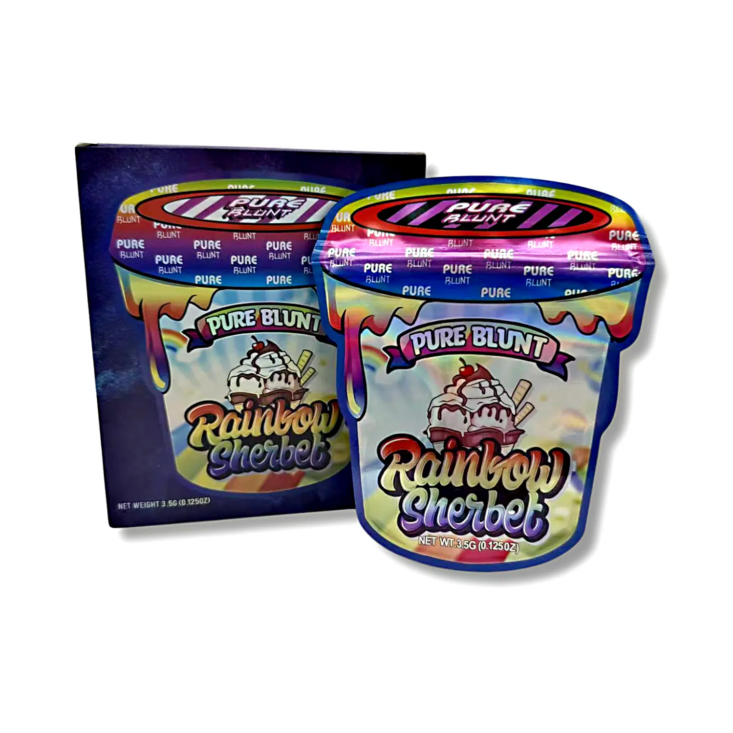 Bag-n-Box 3.5g Mylar Packaging Set – (25 Count Bags) + (25 Count) Display Boxes – Pure Blunt Rainbow Sherbet BAGNBOX-116