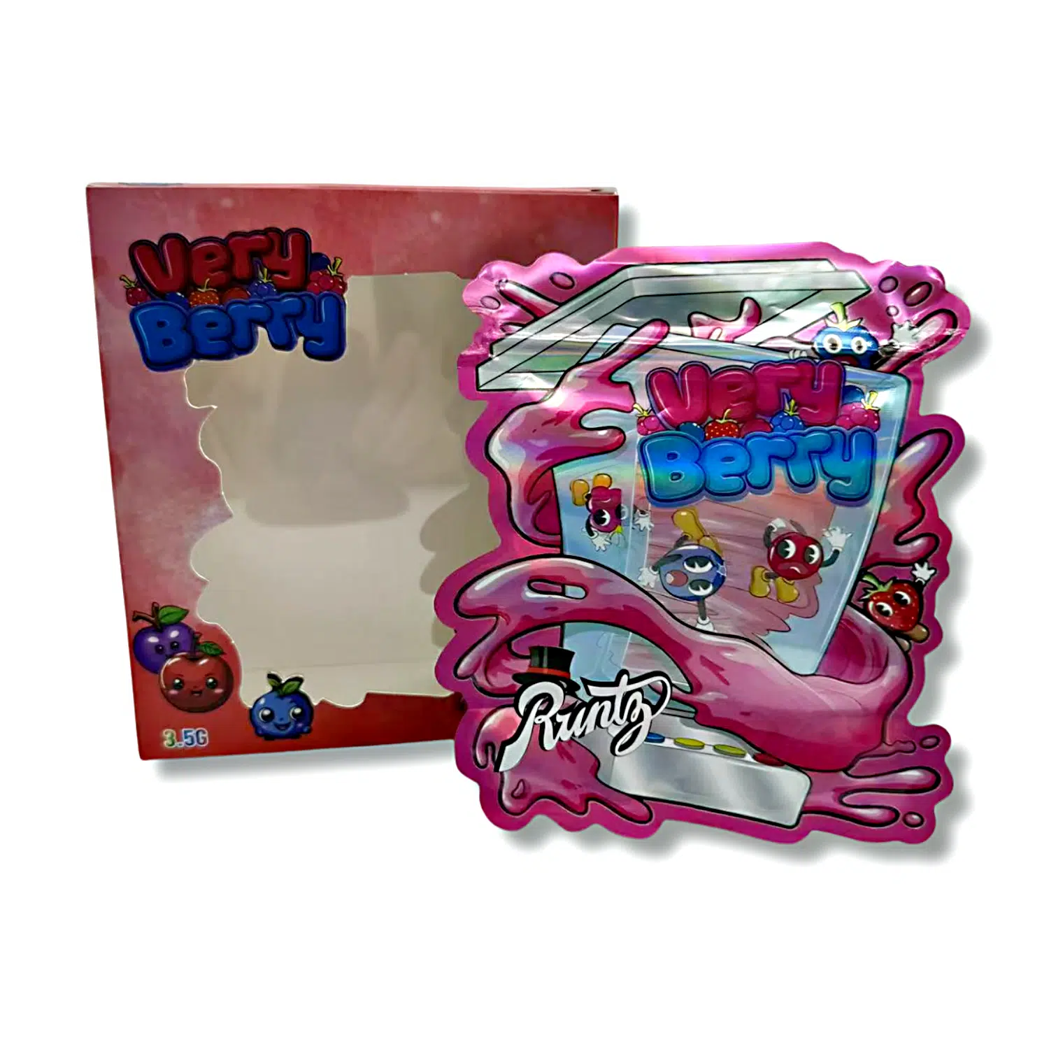 Bag-n-Box 3.5g Mylar Packaging Set – (25 Count Bags) + (25 Count) Display Boxes – Very Berry Runtz BAGNBOX-124