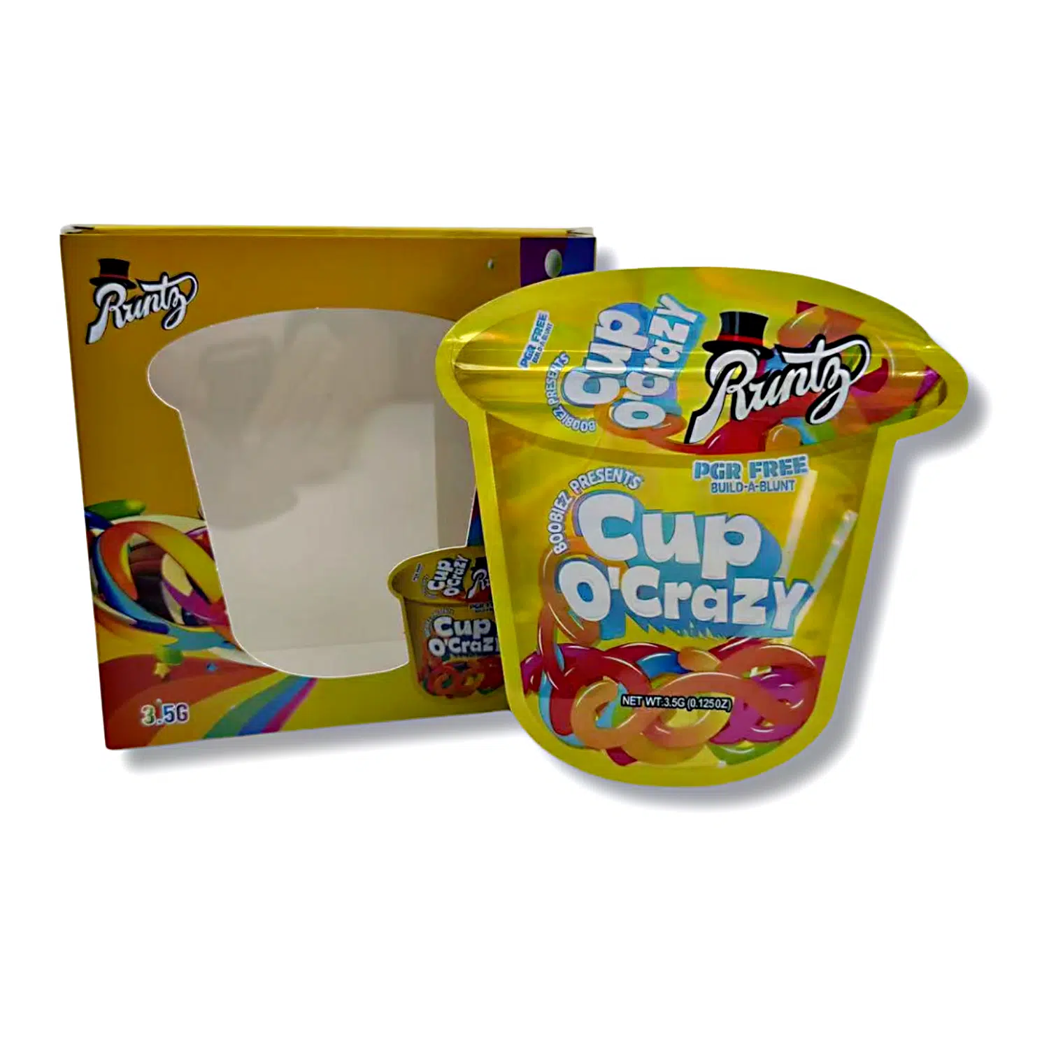 Bag-n-Box 3.5g Mylar Packaging Set – (25 Count Bags) + (25 Count) Display Boxes – Runtz Cup O’Crazy Yellow BAGNBOX-126