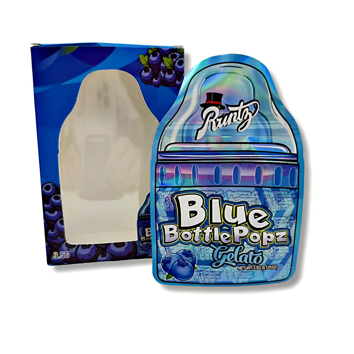 Bag-n-Box 3.5g Mylar Packaging Set – (25 Count Bags) + (25 Count) Display Boxes – Blue Bottle Popz Gelato BAGNBOX-128